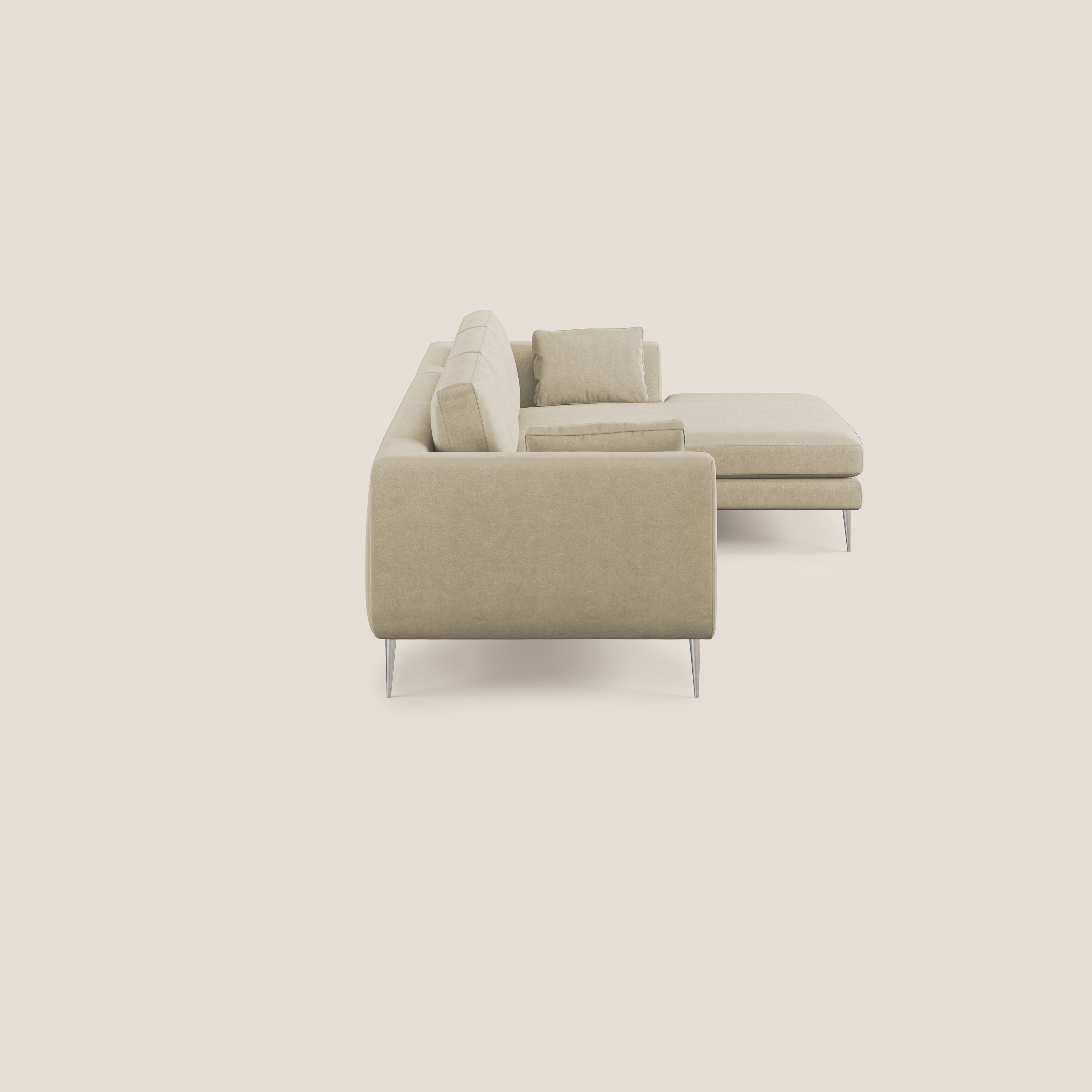 Plano divano moderno angolare con penisola in microfibra smacchiabile T11 panna - divani.store