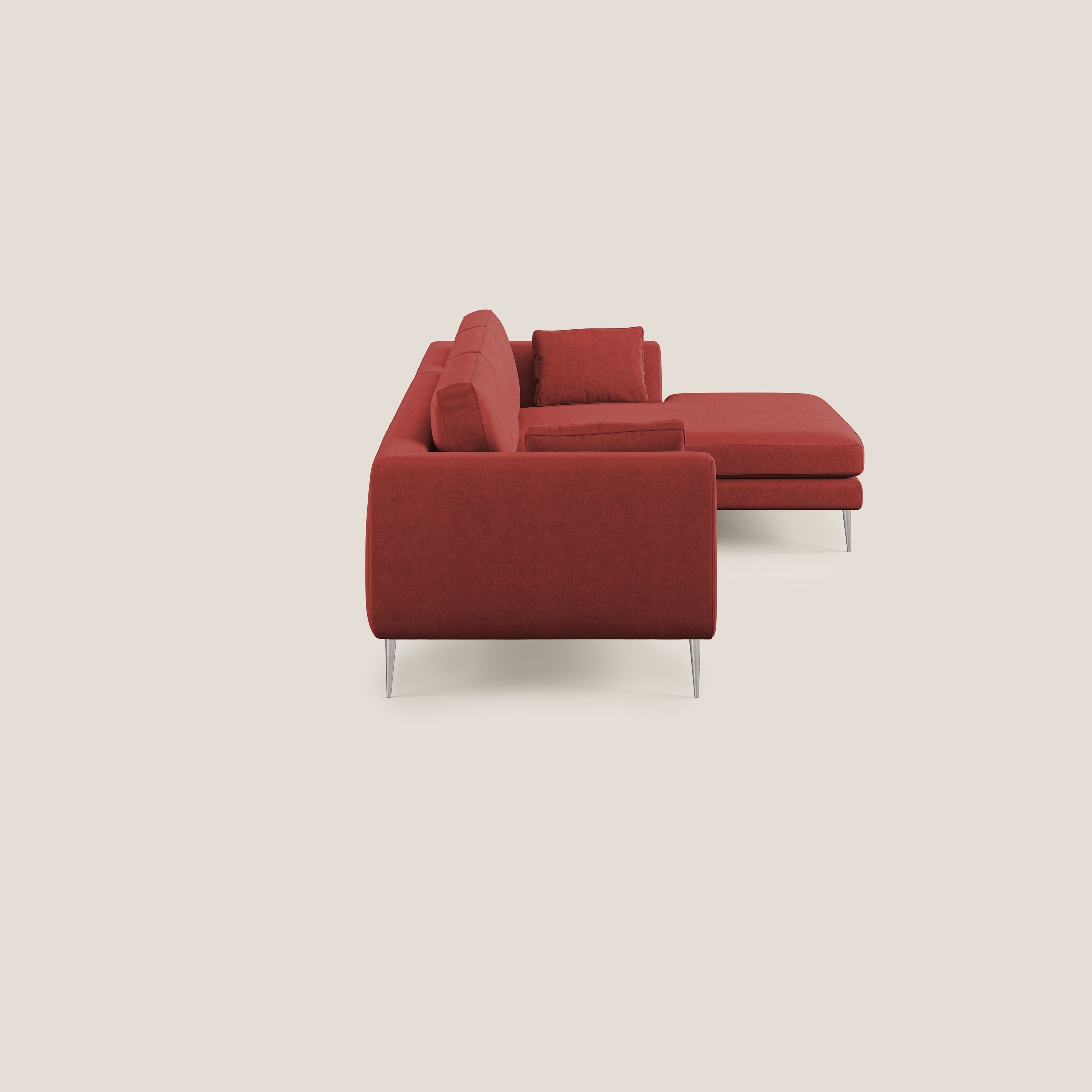 Plano divano moderno angolare con penisola in microfibra smacchiabile T11 rosso - divani.store