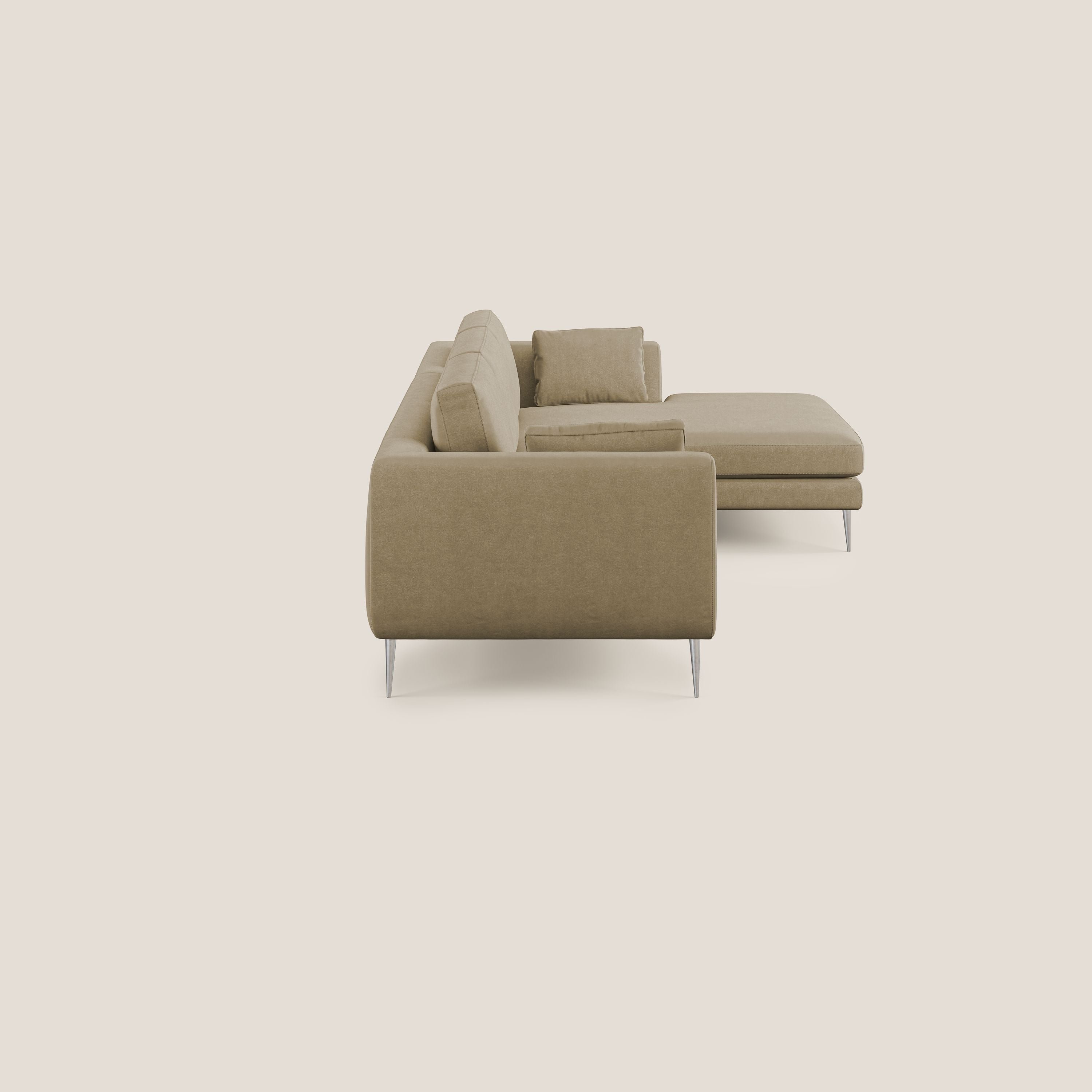 Plano divano moderno angolare con penisola in microfibra smacchiabile T11 beige - divani.store