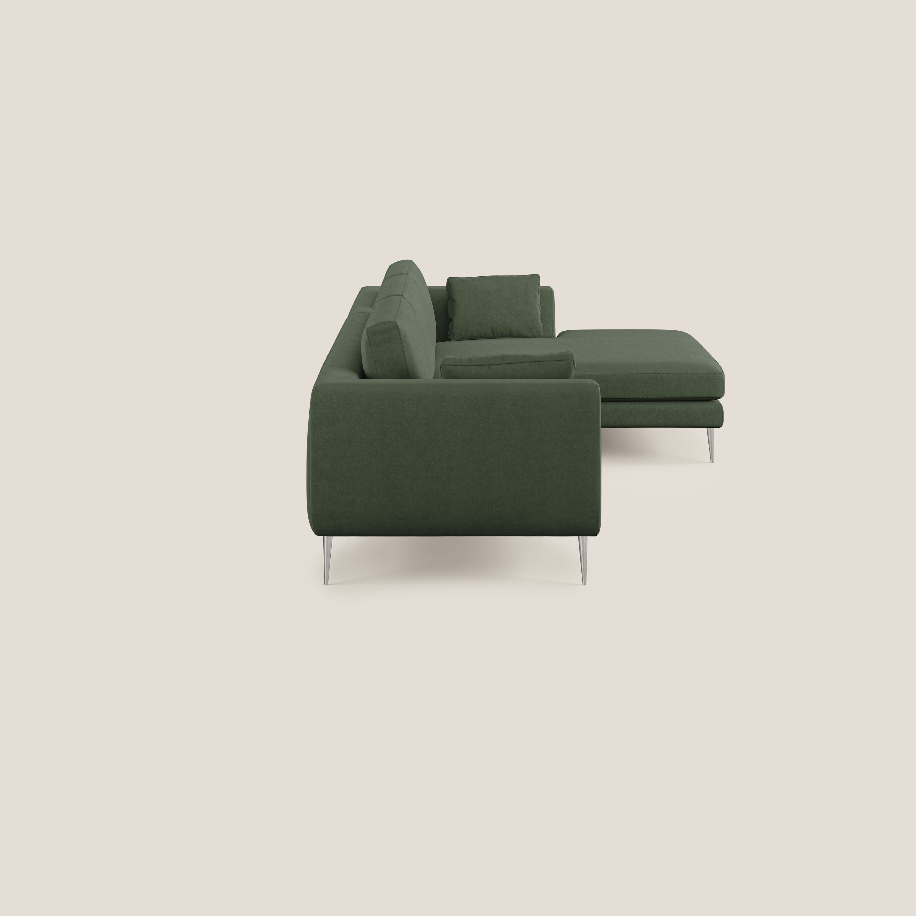 Plano divano moderno angolare con penisola in microfibra smacchiabile T11 verde - divani.store