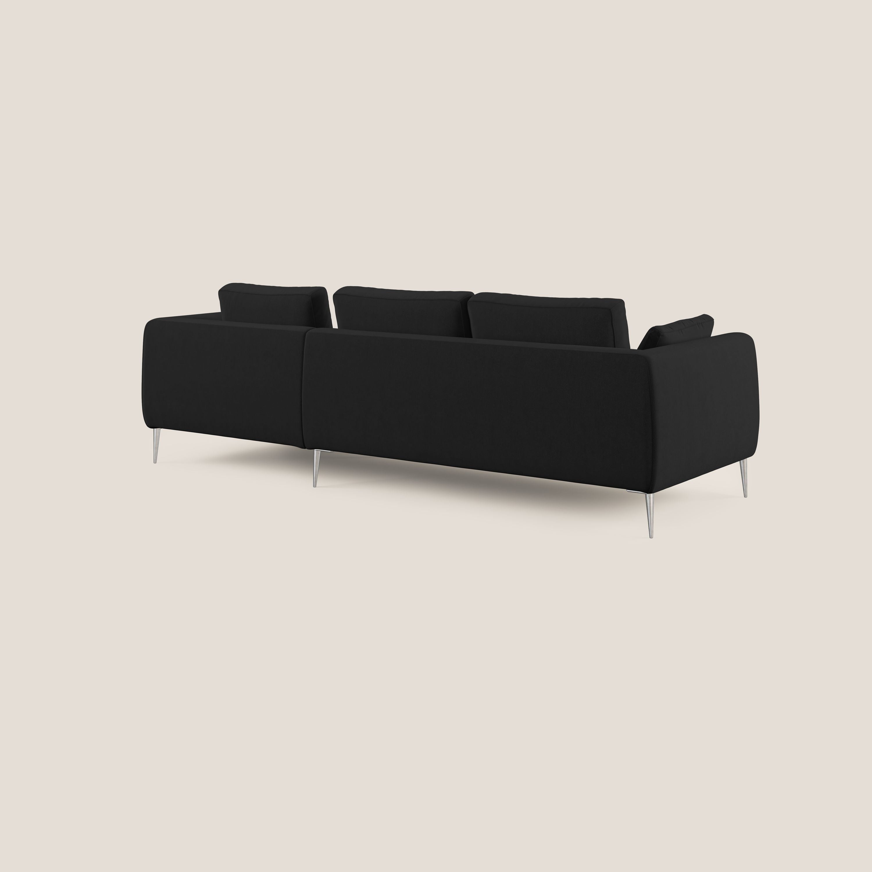 Plano divano moderno angolare con penisola in microfibra smacchiabile T11 nero - divani.store