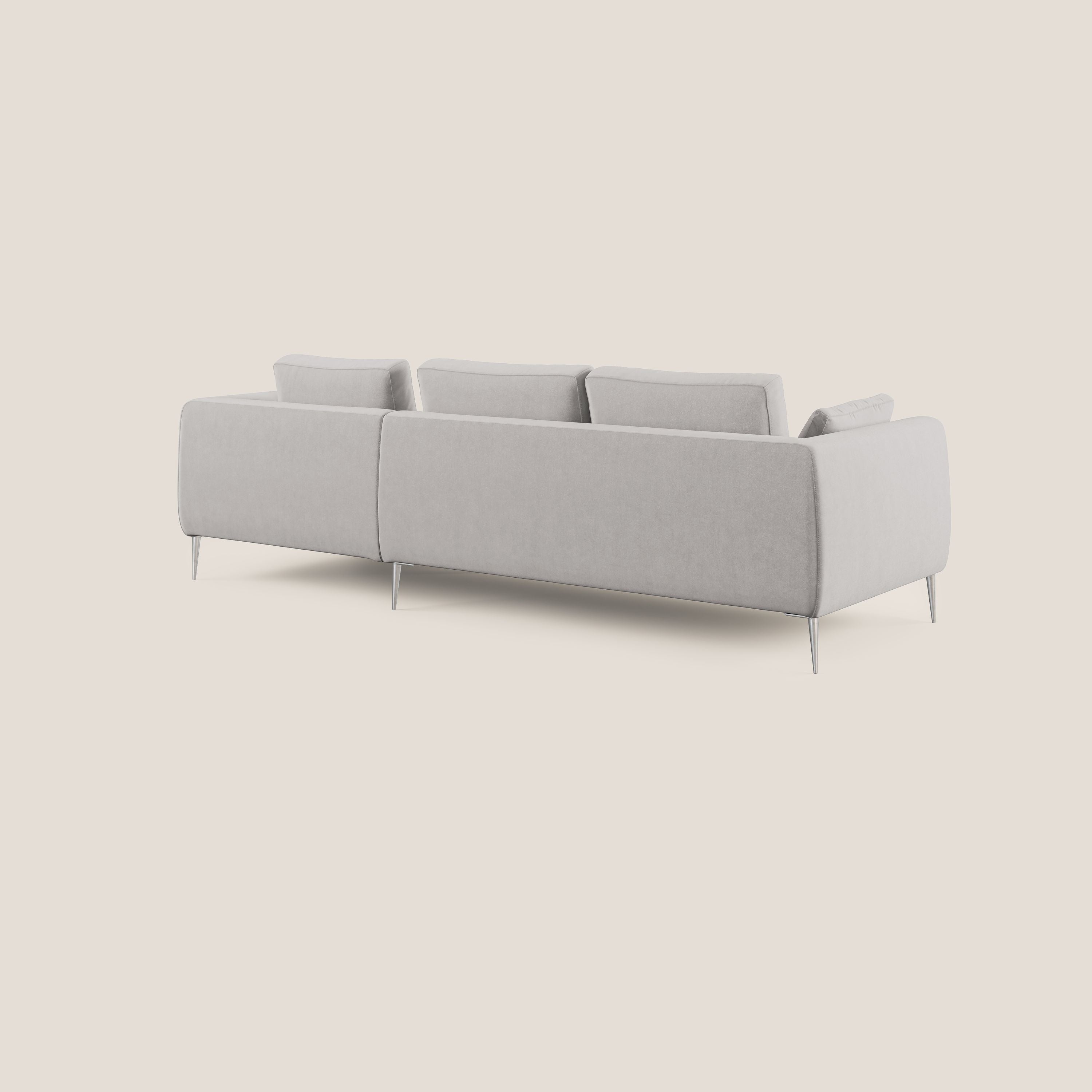 Plano divano moderno angolare con penisola in microfibra smacchiabile T11 grigio chiaro - divani.store