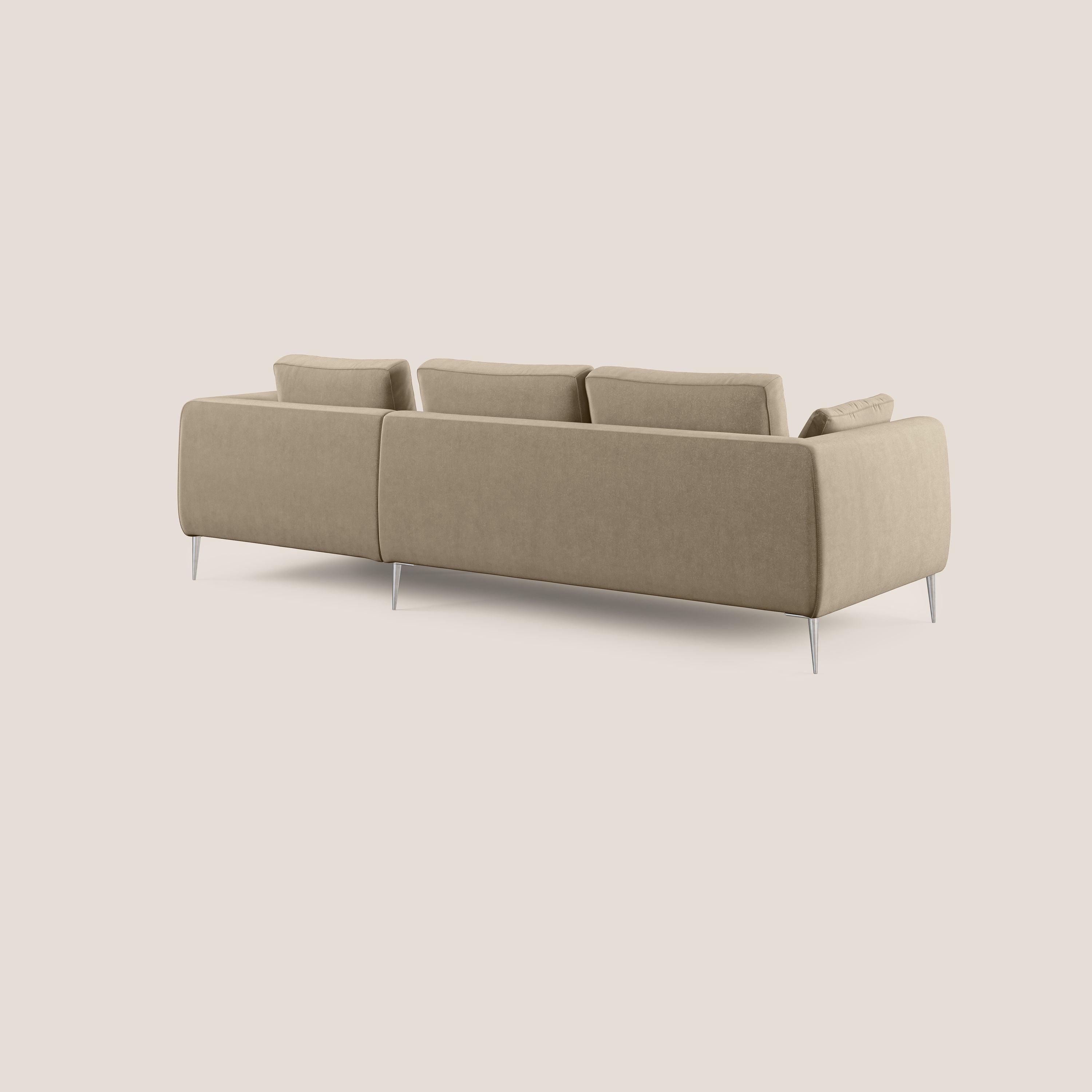 Plano divano moderno angolare con penisola in microfibra smacchiabile T11 tortora - divani.store