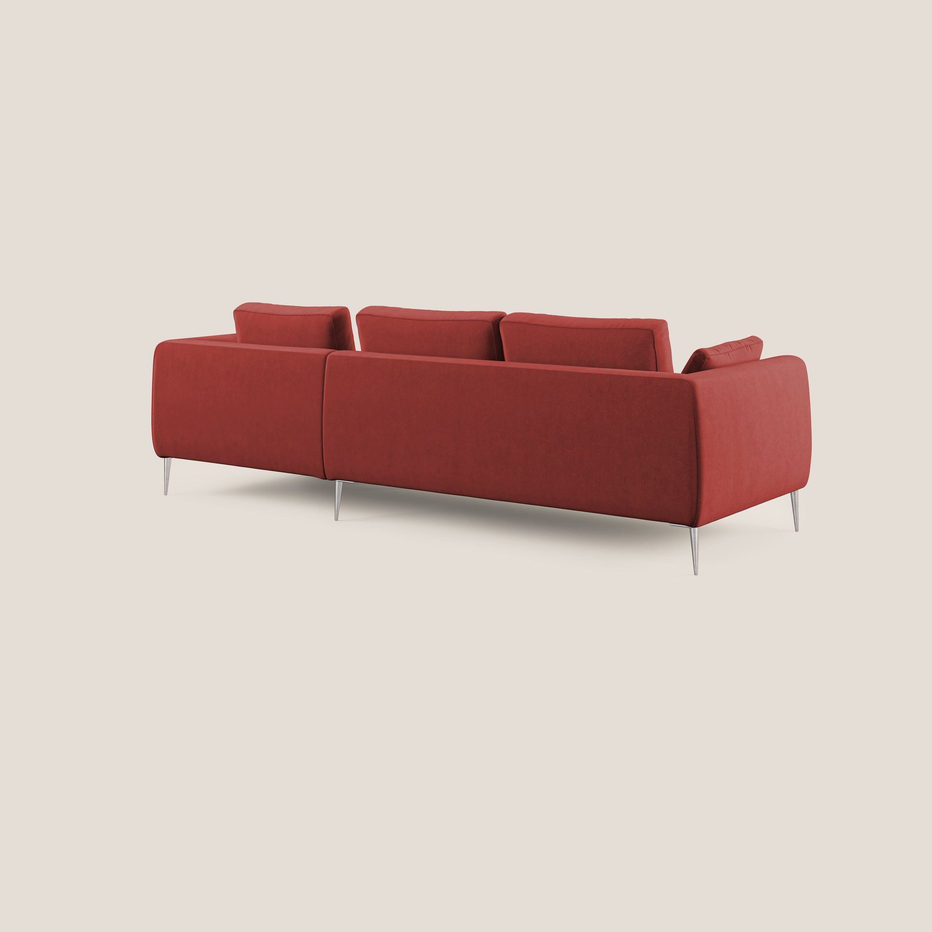 Plano divano moderno angolare con penisola in microfibra smacchiabile T11 rosso - divani.store