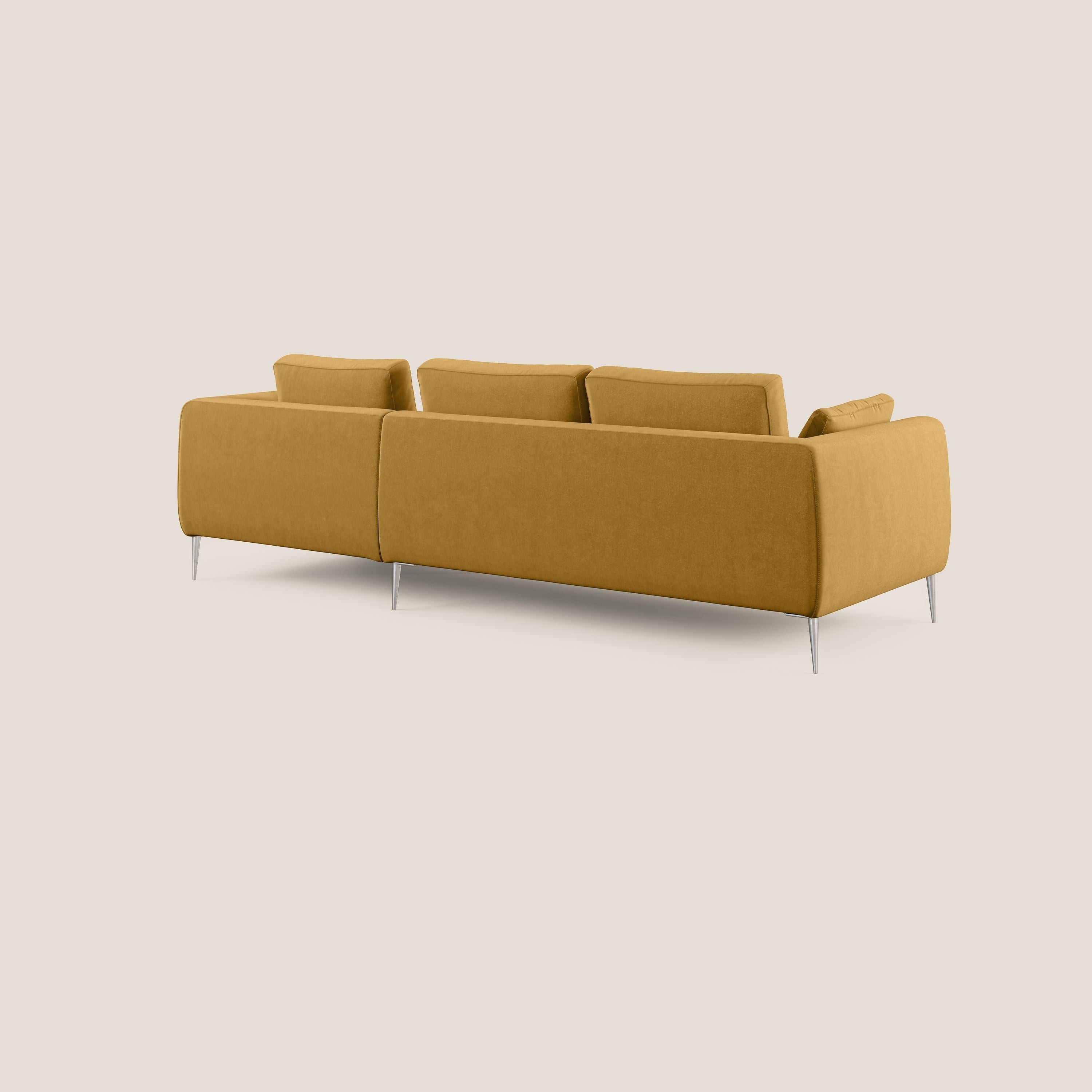 Plano divano moderno angolare con penisola in microfibra smacchiabile T11 giallo - divani.store