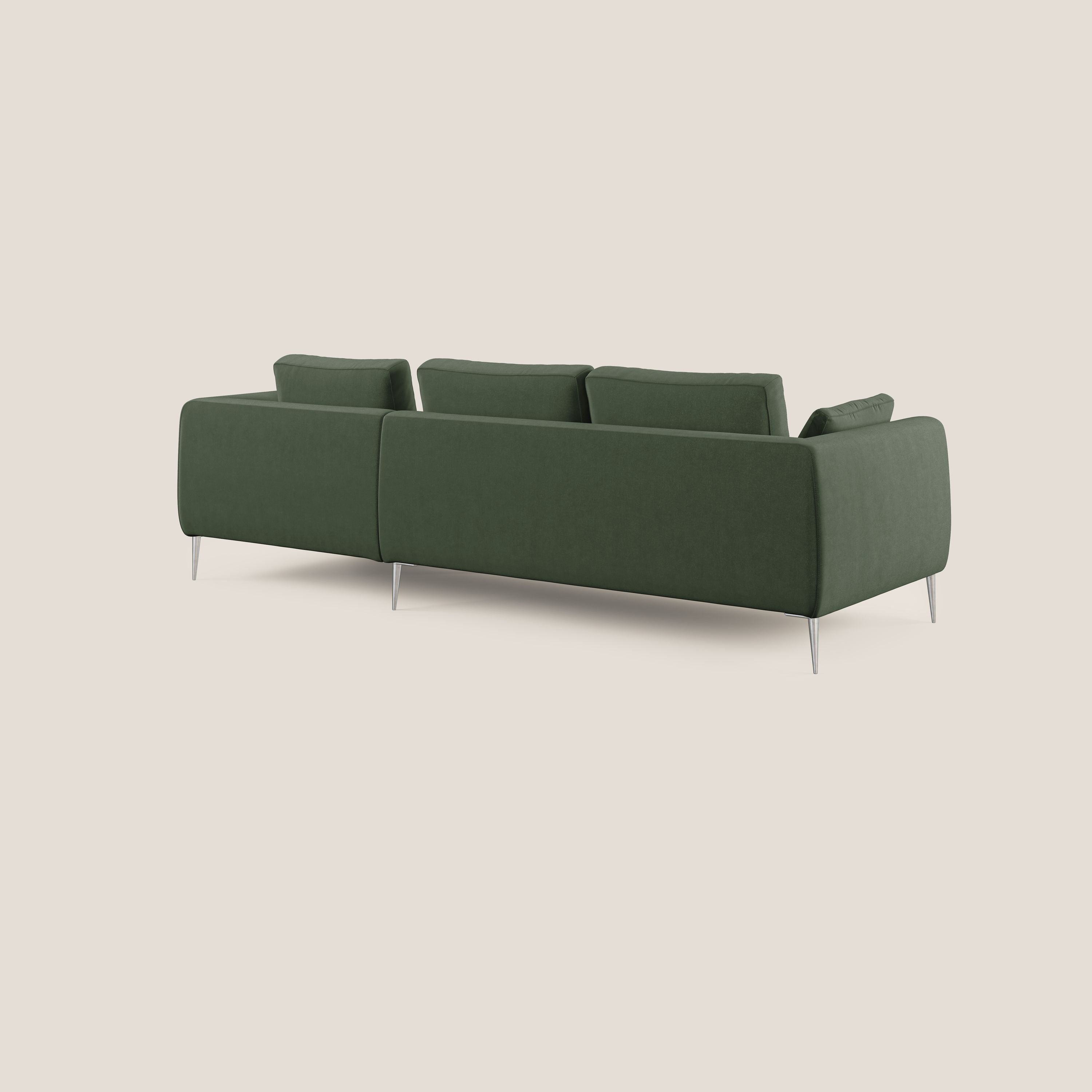 Plano divano moderno angolare con penisola in microfibra smacchiabile T11 verde - divani.store