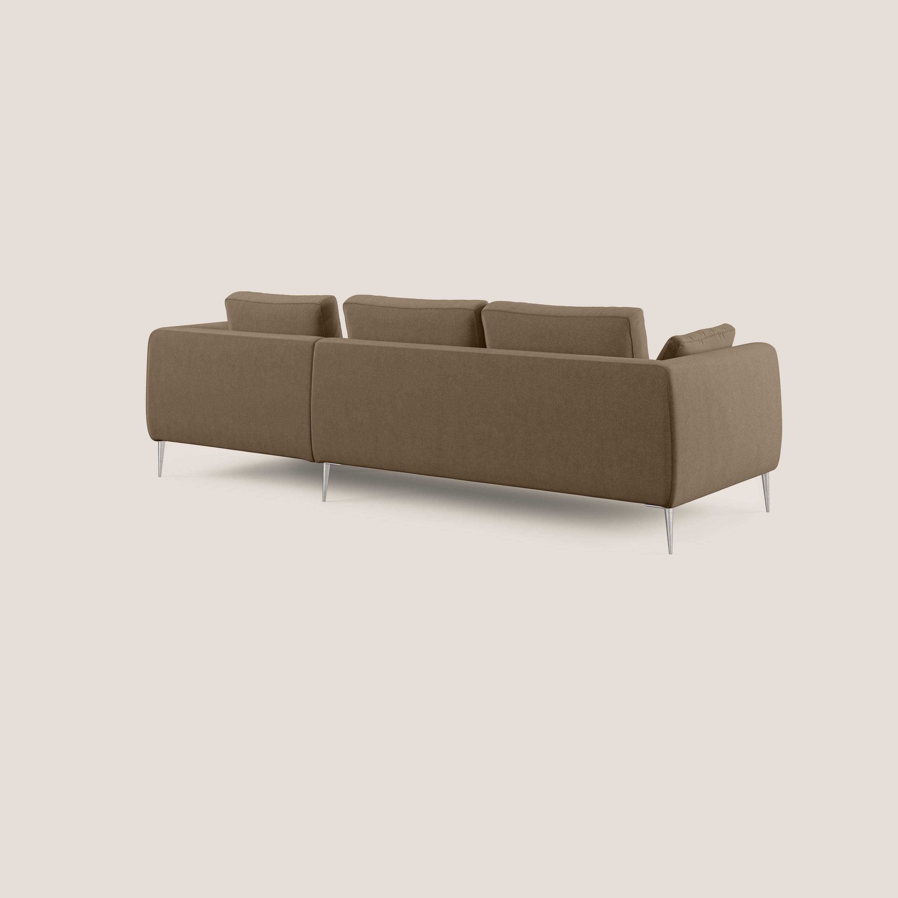 Plano divano moderno angolare con penisola in microfibra smacchiabile T11 marrone - divani.store