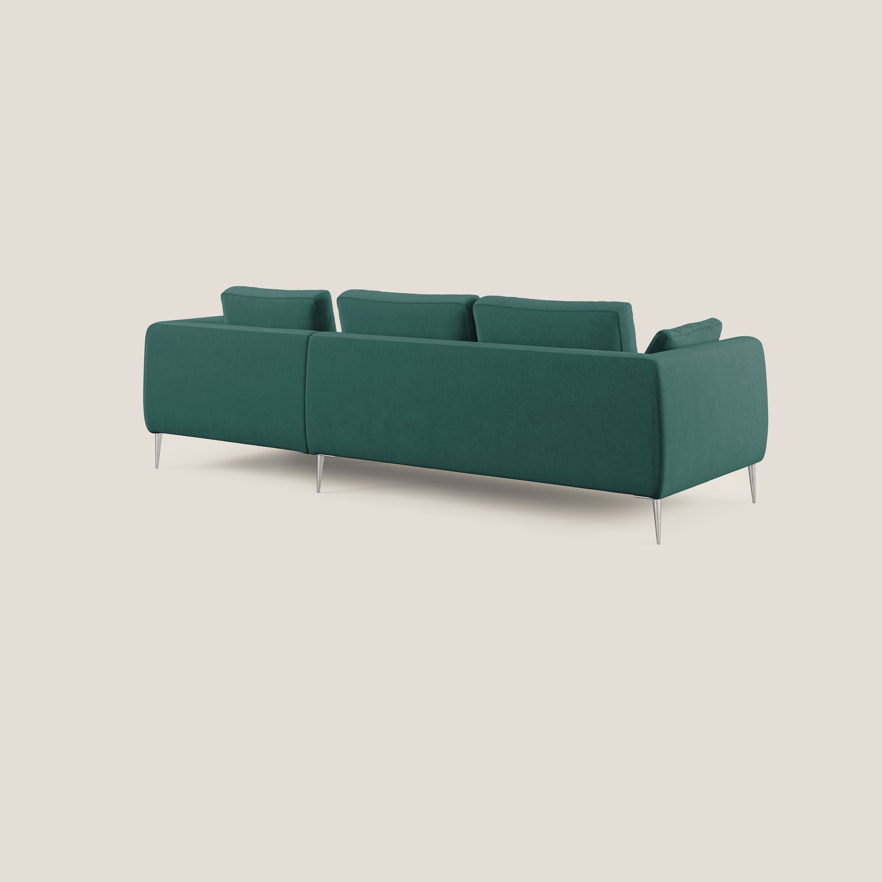 Plano divano moderno angolare con penisola in microfibra smacchiabile T11 petrolio - divani.store