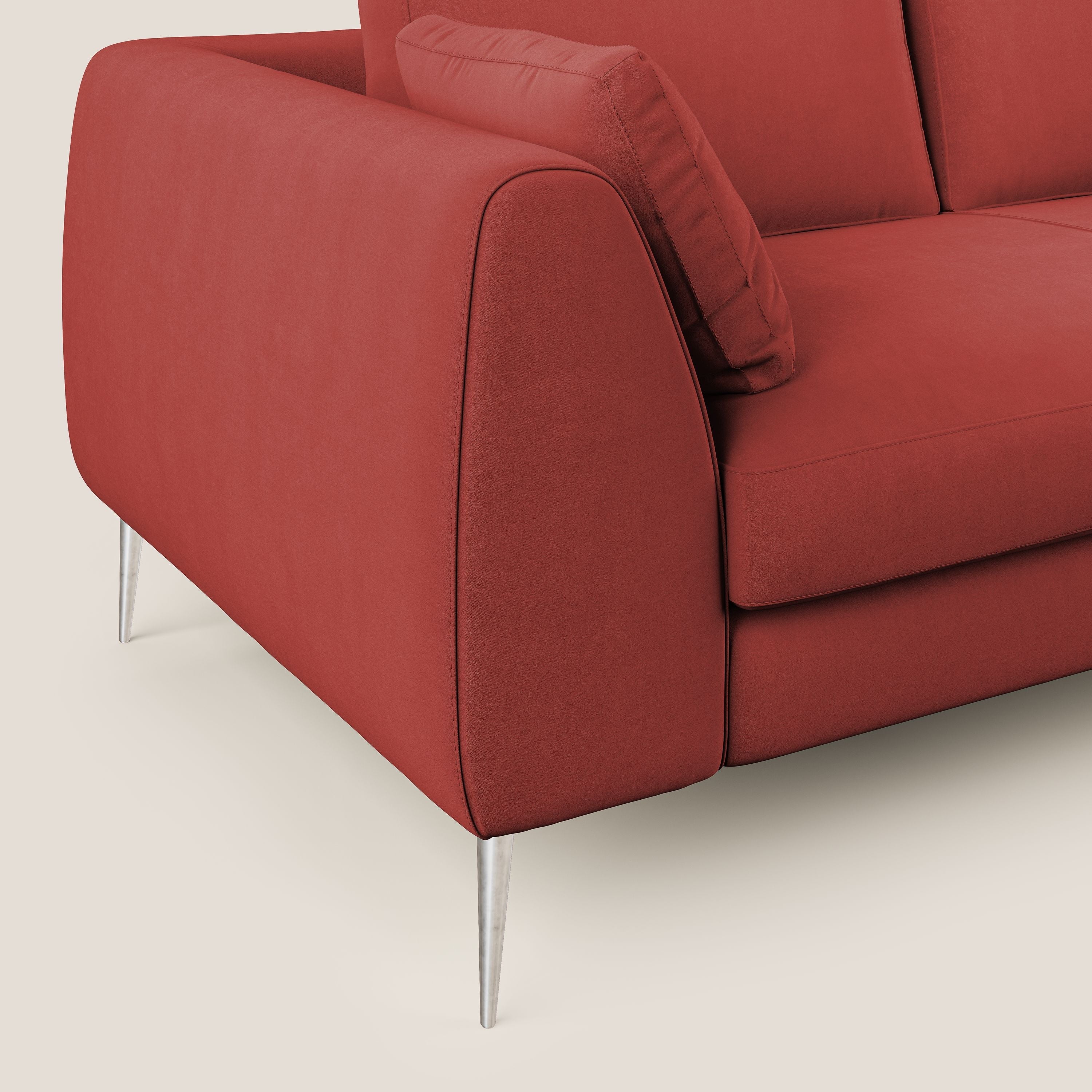 Plano divano moderno angolare con penisola in microfibra smacchiabile T11 rosso - divani.store