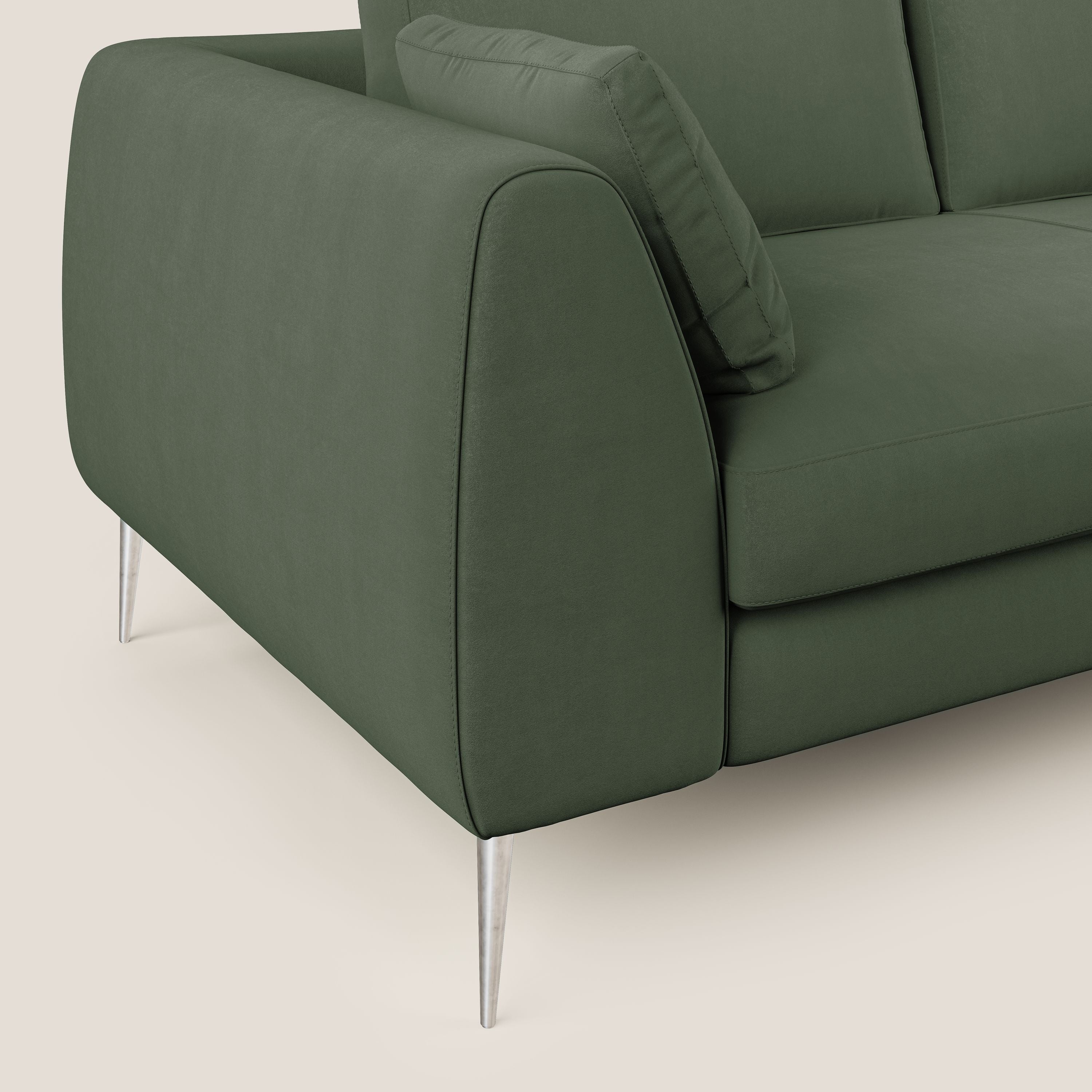 Plano divano moderno angolare con penisola in microfibra smacchiabile T11 verde - divani.store