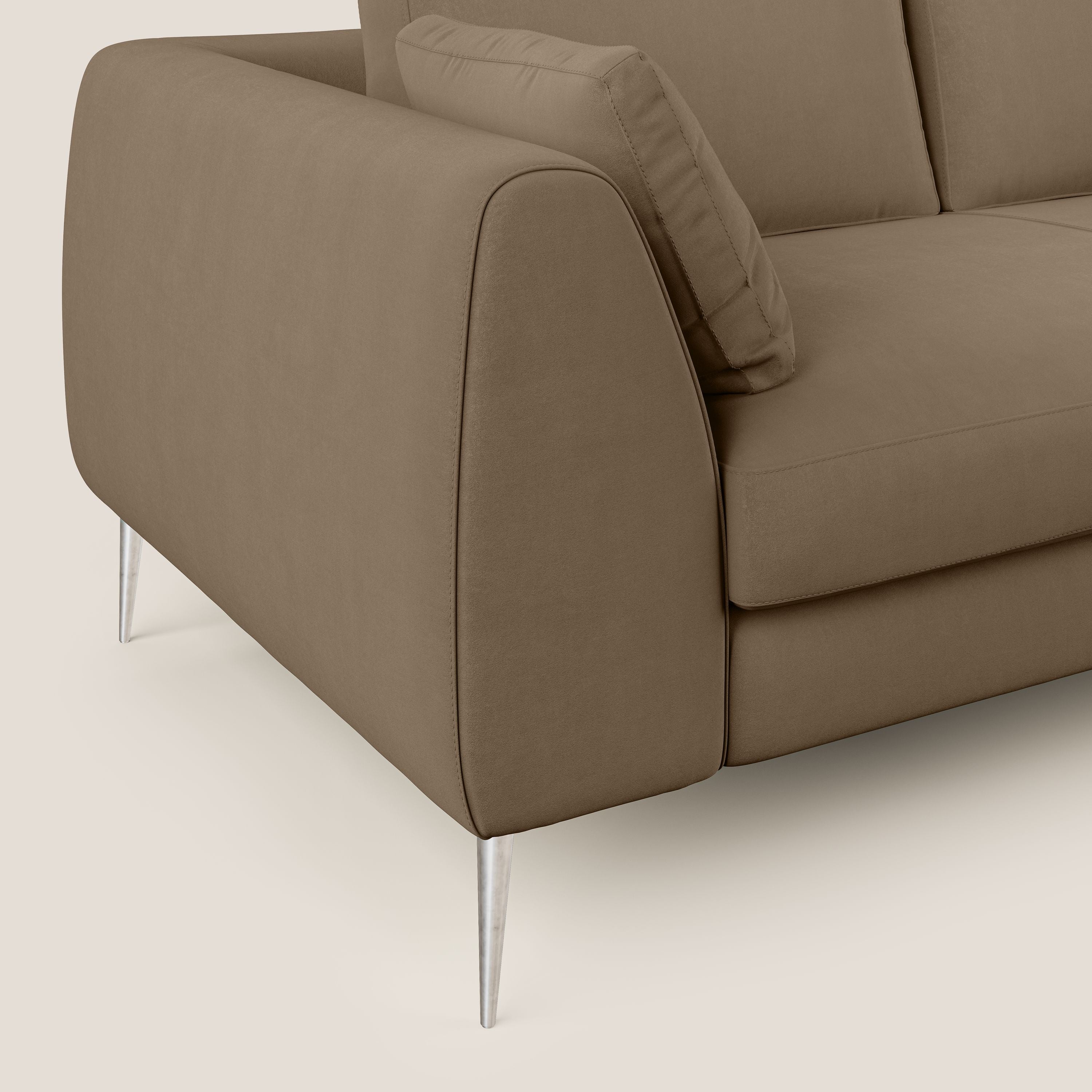 Plano divano moderno angolare con penisola in microfibra smacchiabile T11 marrone - divani.store