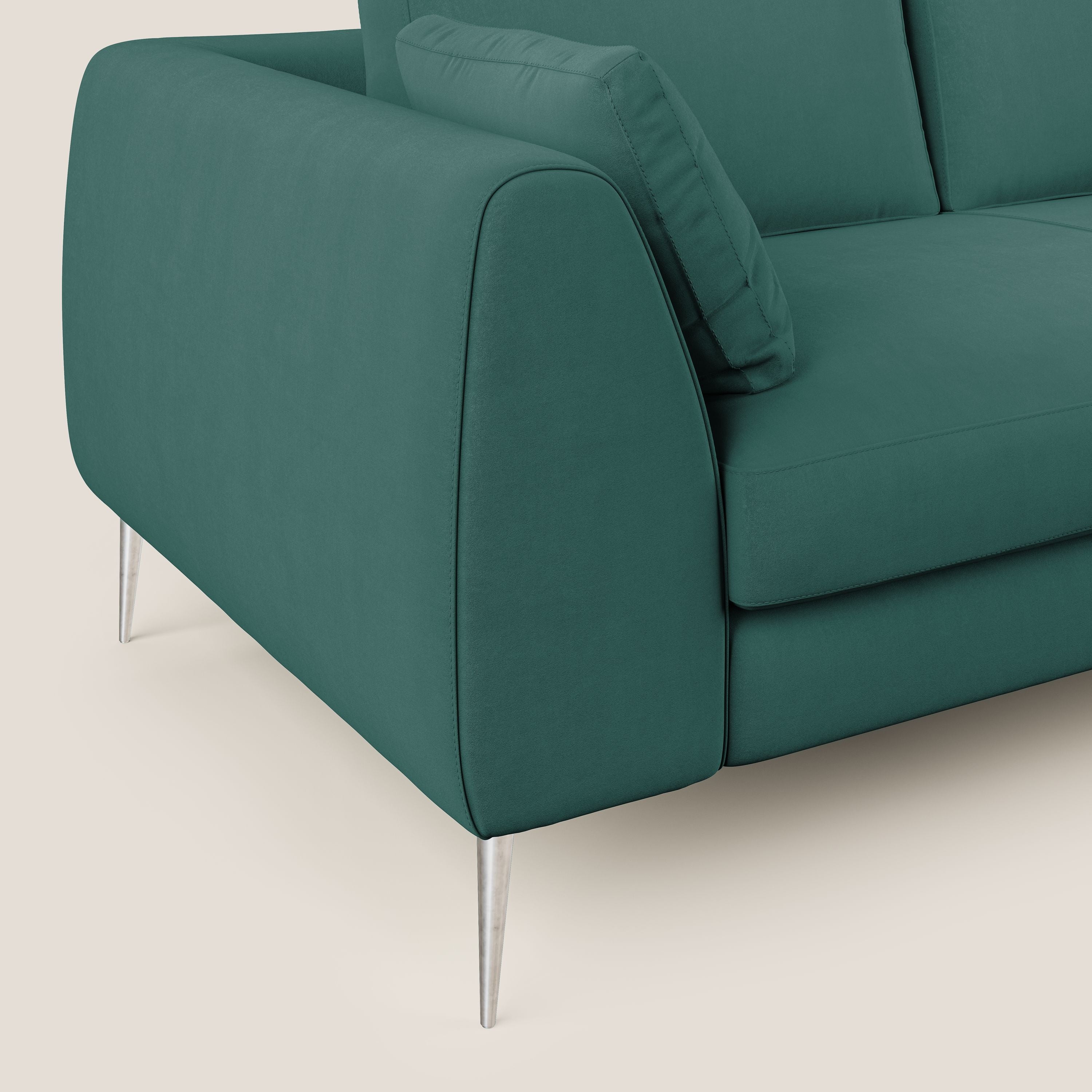 Plano divano moderno angolare con penisola in microfibra smacchiabile T11 petrolio - divani.store