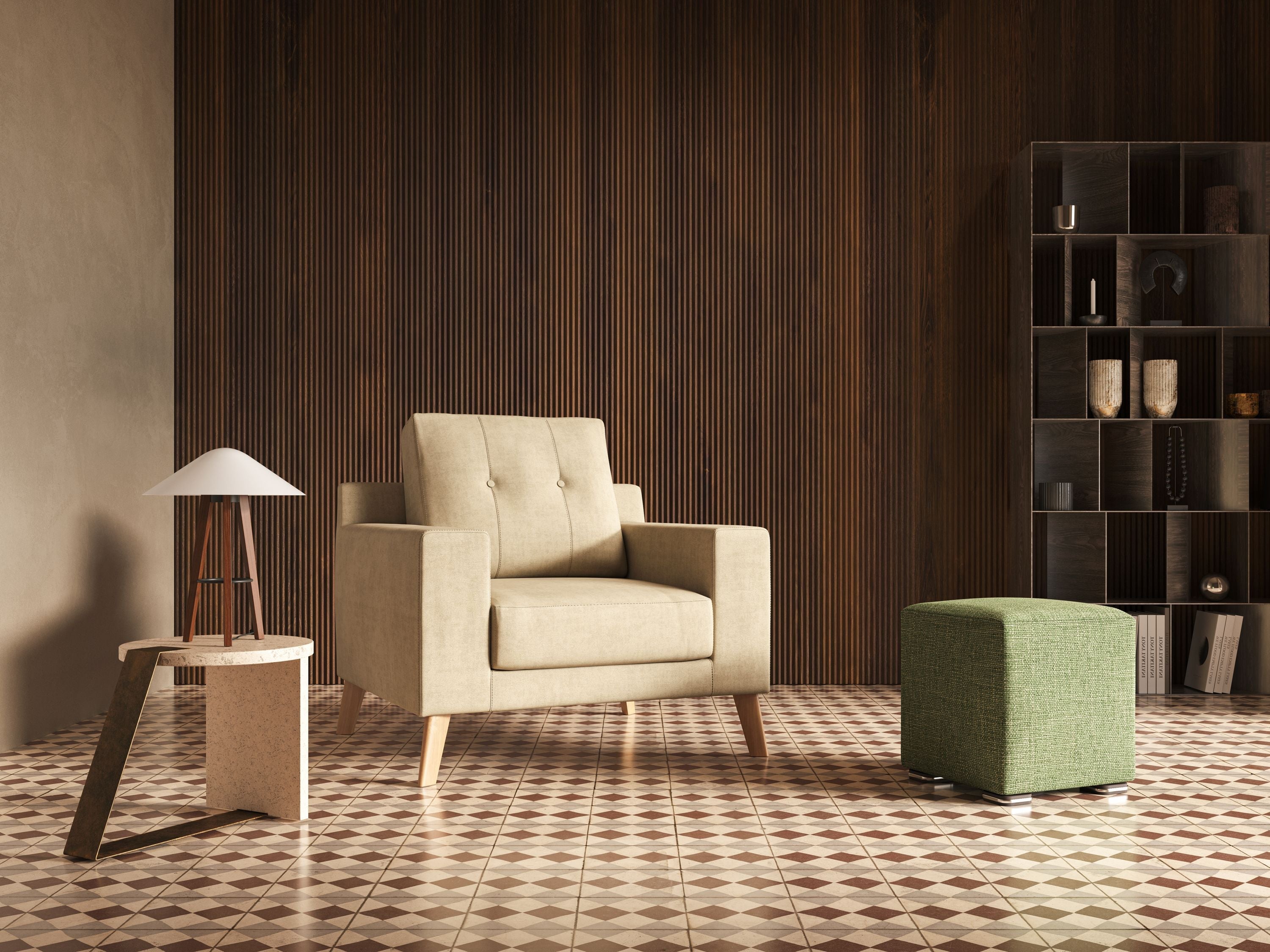 Danish poltroncina in tessuto morbido impermeabile T02 verde - divani.store