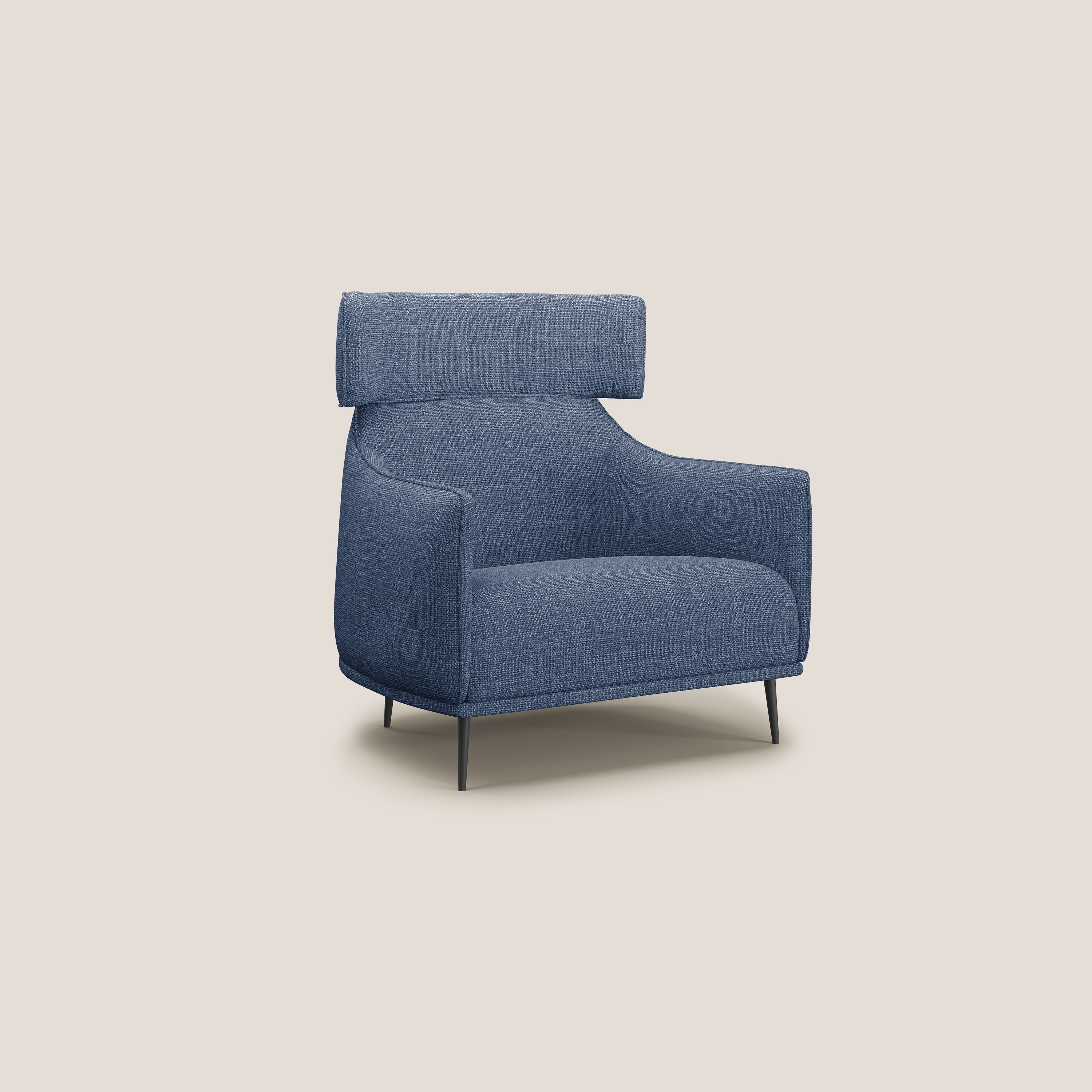 Zelda Poltroncina dal design moderno in morbido tessuto impermeabile T06 blu - divani.store