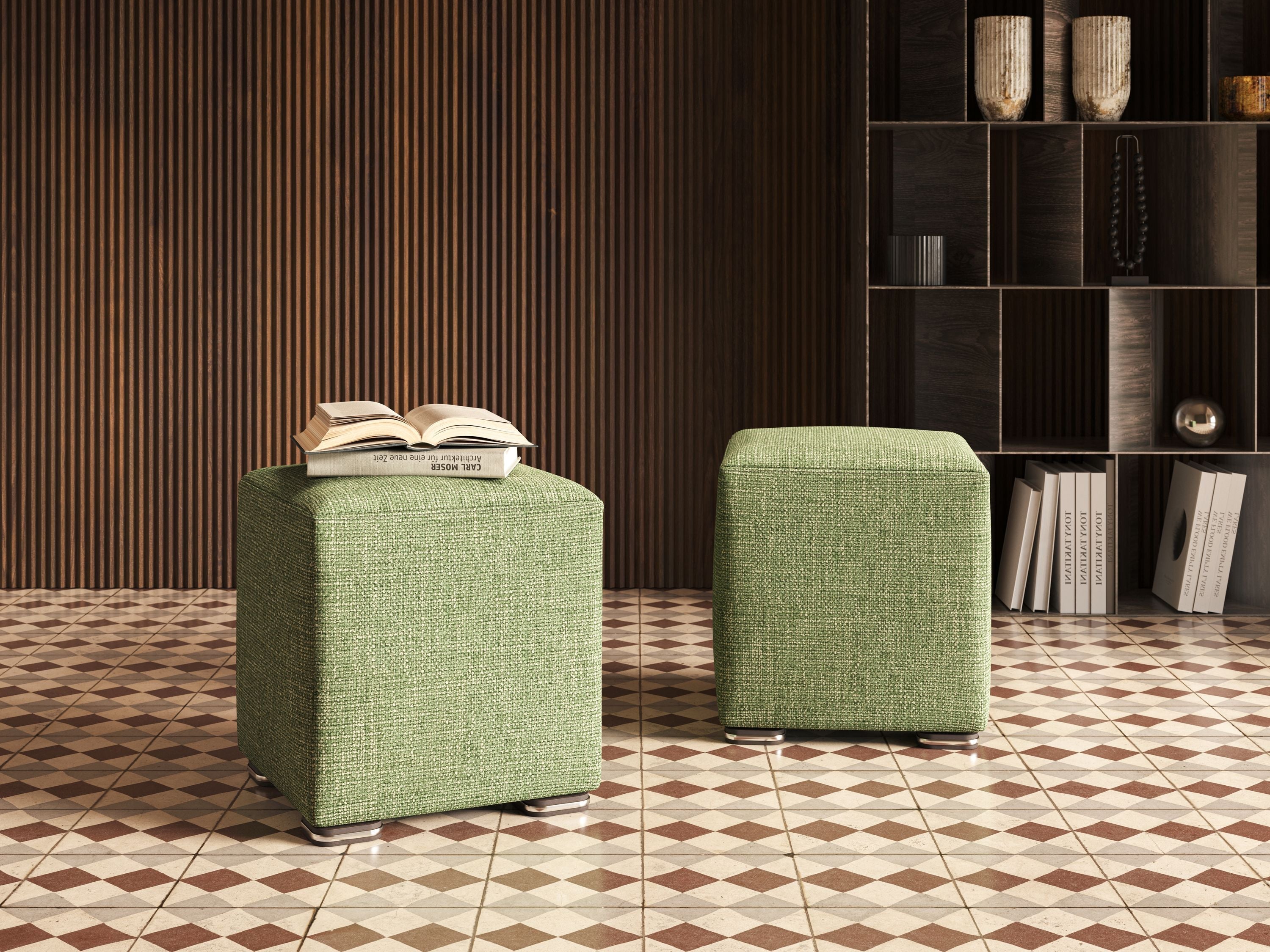 Cube pouf in morbido tessuto impermeabile ad intreccio melangiato T06 blu - divani.store