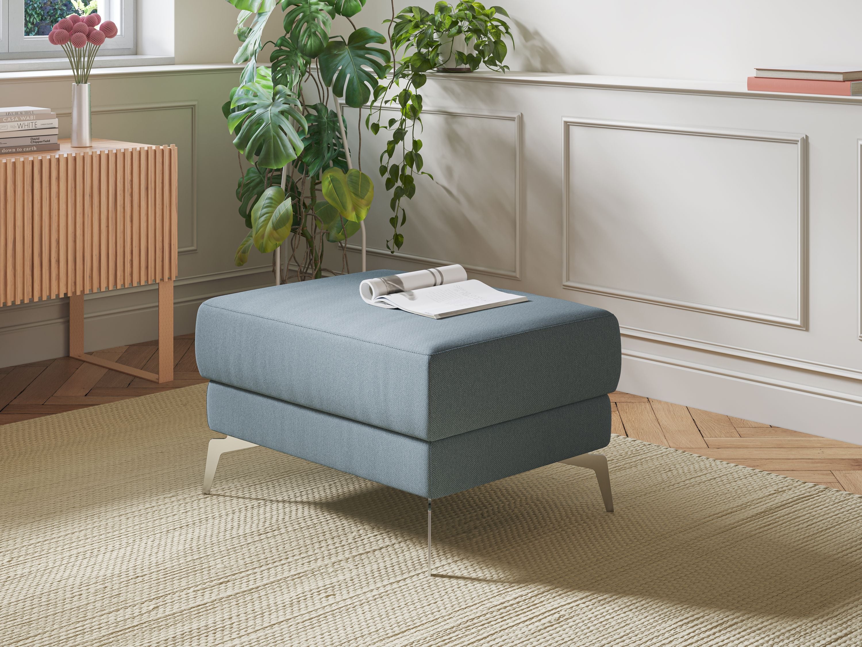 Star Pouf con piedini alti in tessuto smacchiabile T05 giallo - divani.store
