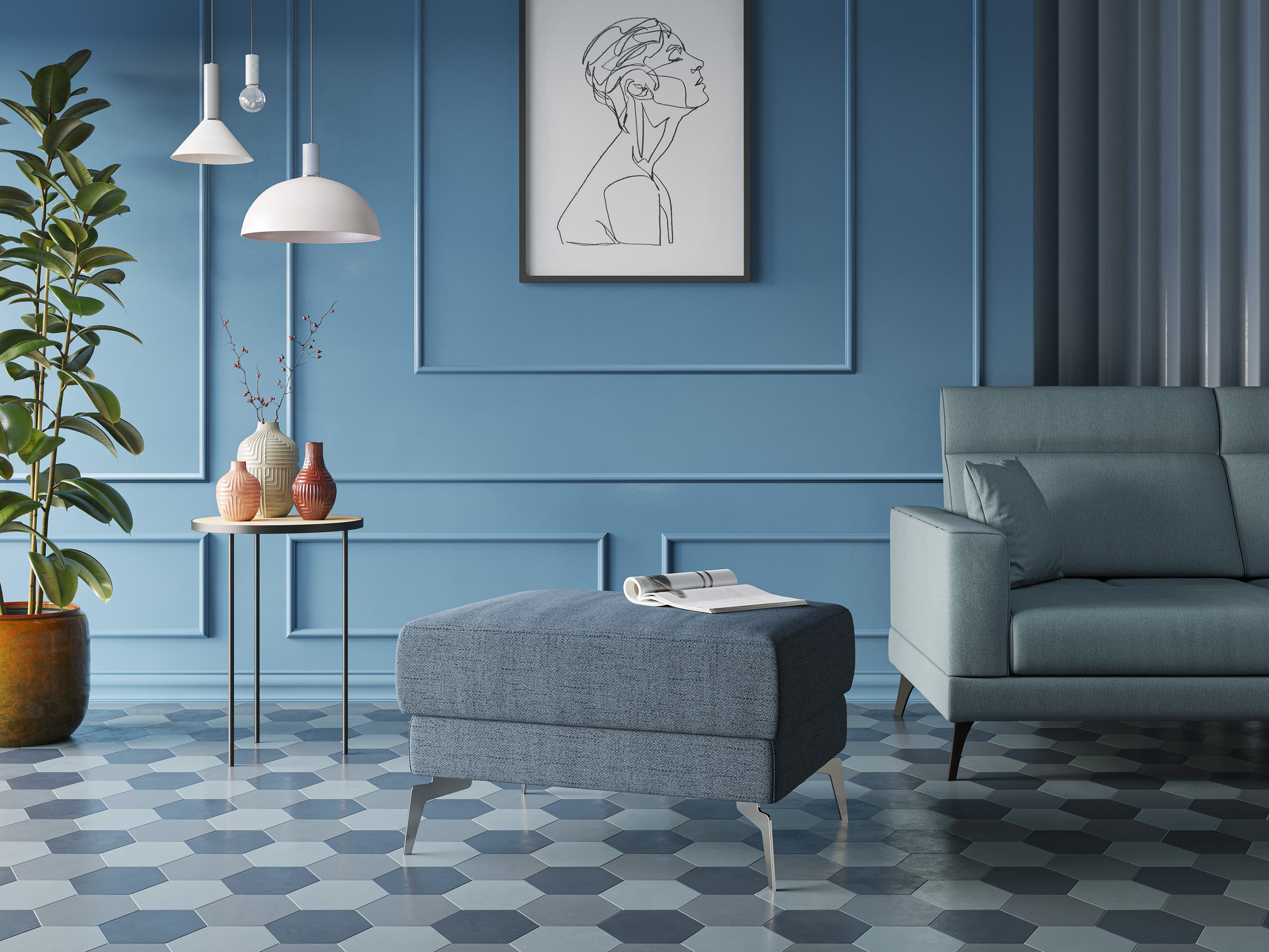 Star Pouf con piedini alti in tessuto impermeabile fiammato T03 grigio - divani.store
