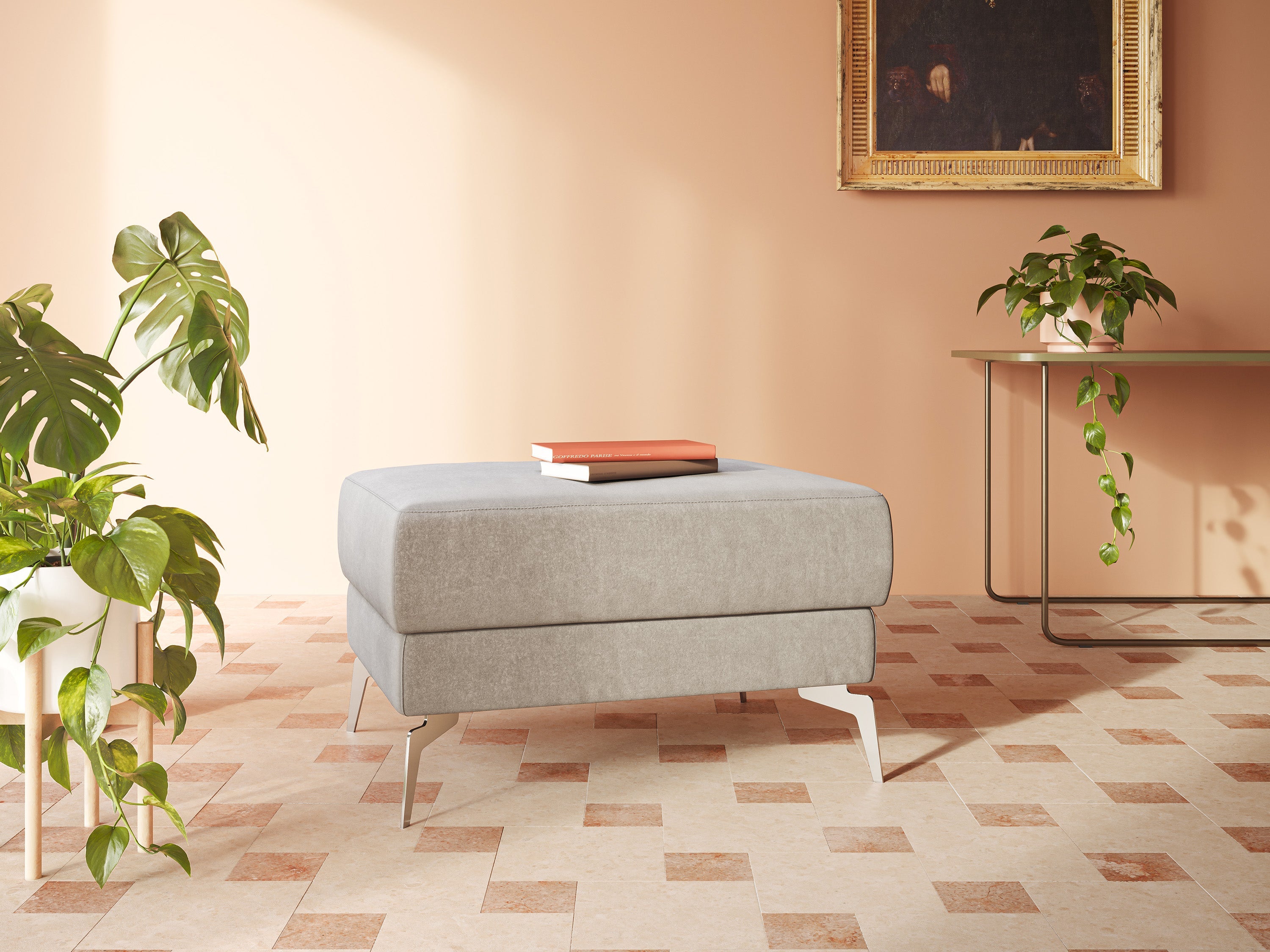 Star Pouf con piedini alti in microfibra impermeabile T11 rosso - divani.store