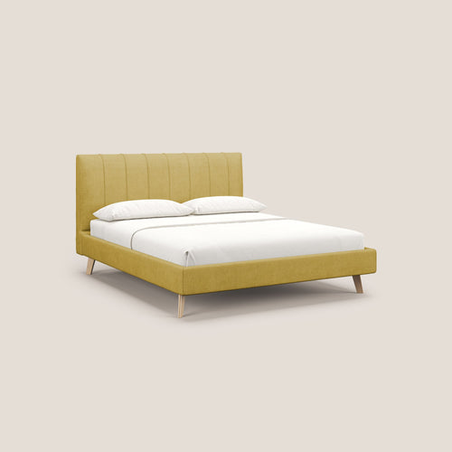 Selene letto imbottito con piedini naturali sfoderabile in tessuto impermeabile T02 giallo - divani.store