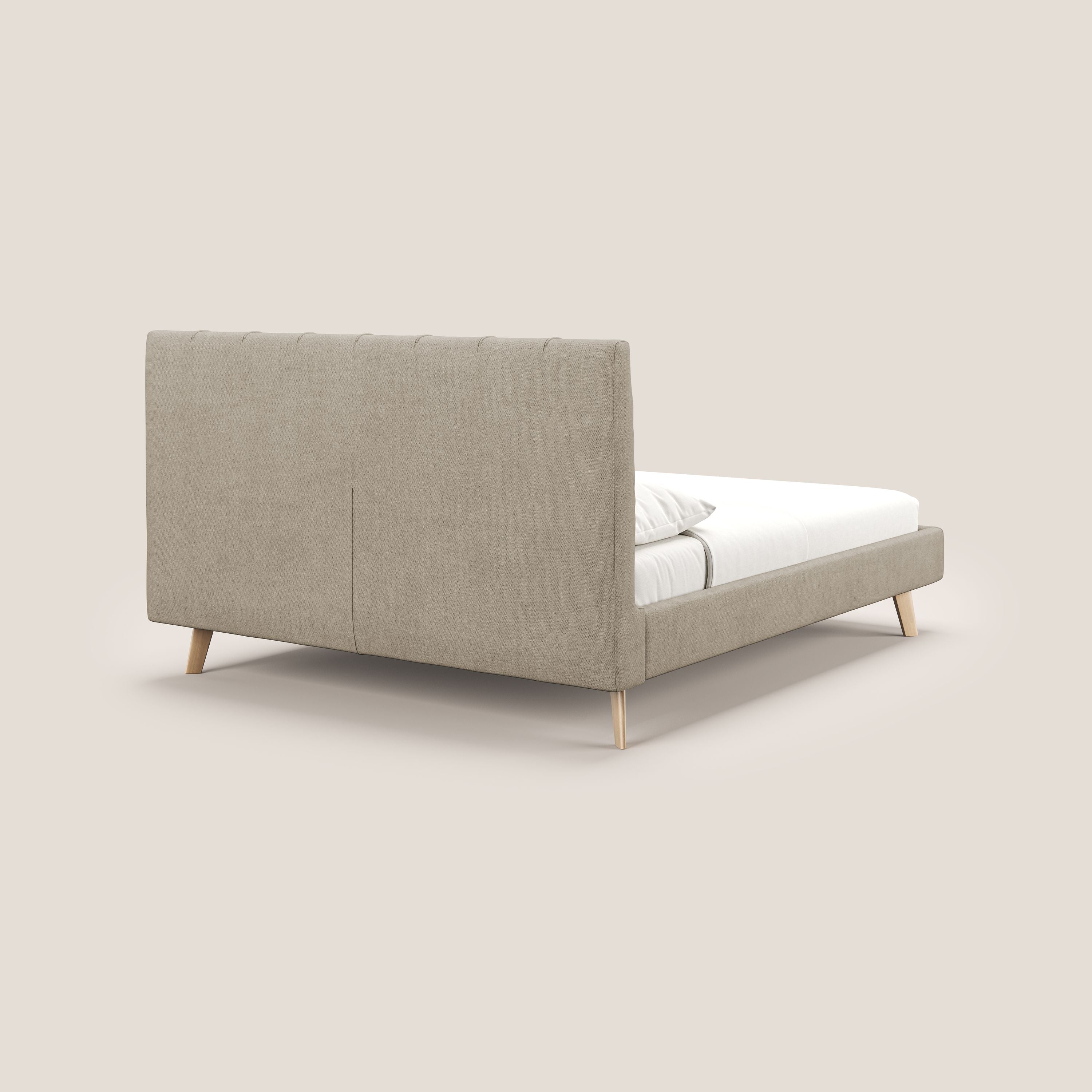 Selene letto imbottito con piedini naturali sfoderabile in tessuto impermeabile T02 beige - divani.store