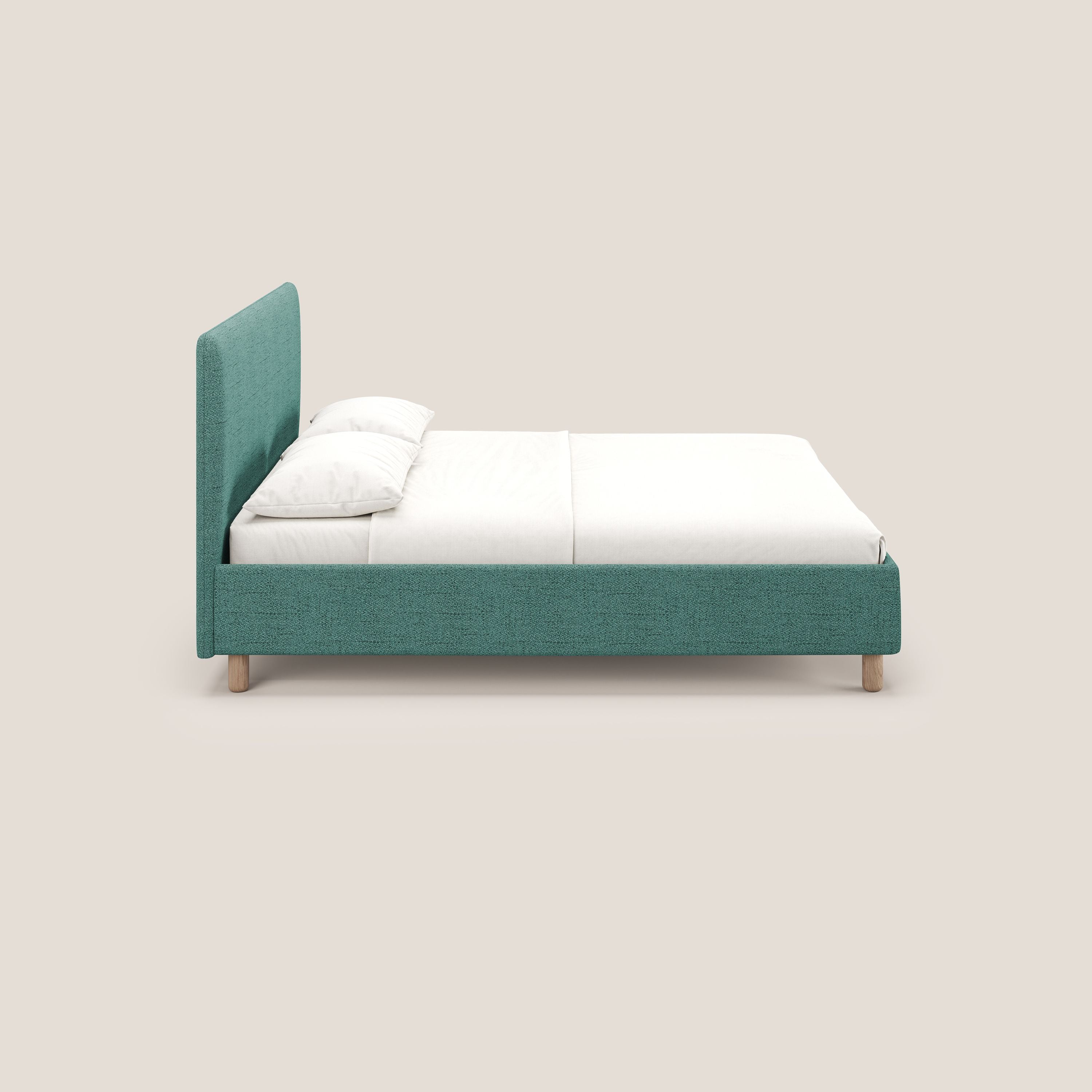 Serena letto contenitore salvaspazio scandinavo in tessuto fiammato impermeabile T03 verde acqua - divani.store