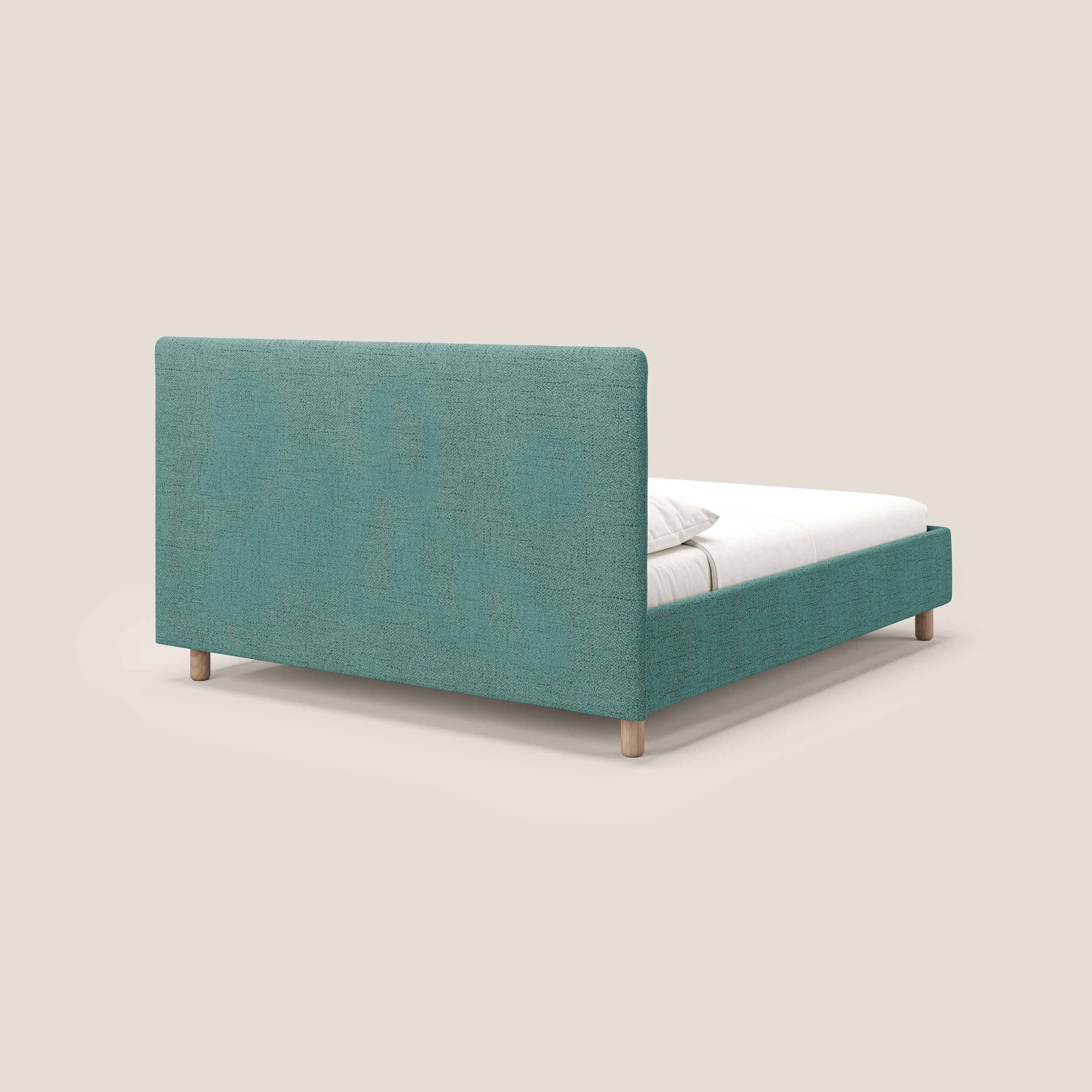 Serena letto contenitore salvaspazio scandinavo in tessuto fiammato impermeabile T03 verde acqua - divani.store