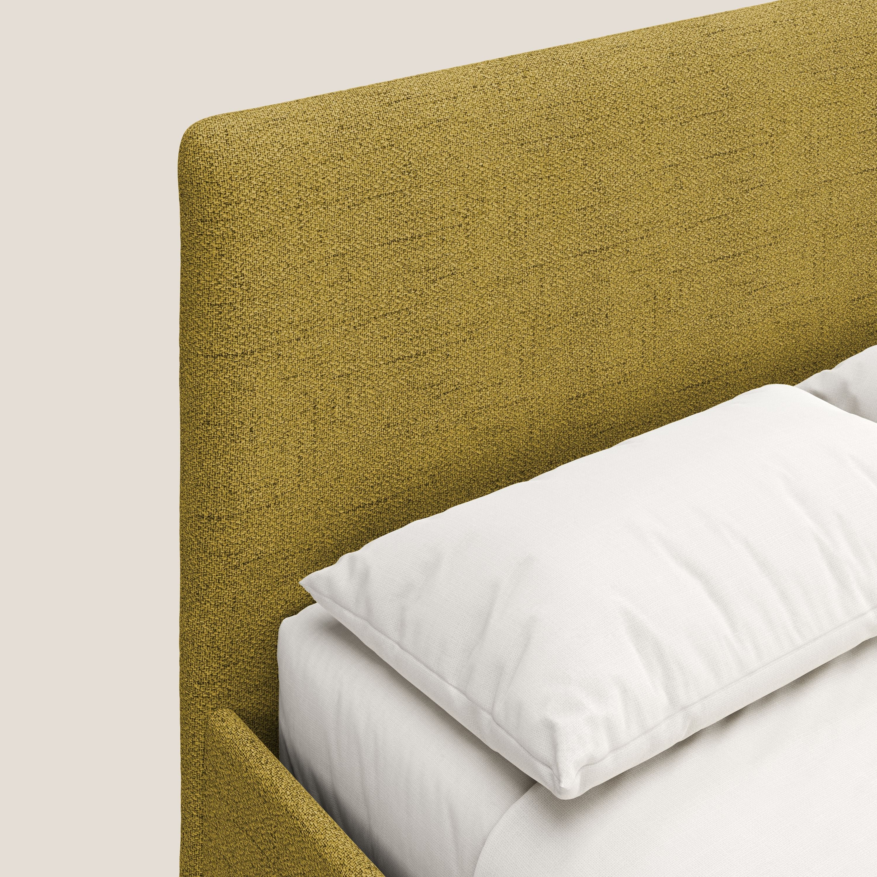 Serena letto contenitore salvaspazio scandinavo in tessuto fiammato impermeabile T03 giallo - divani.store