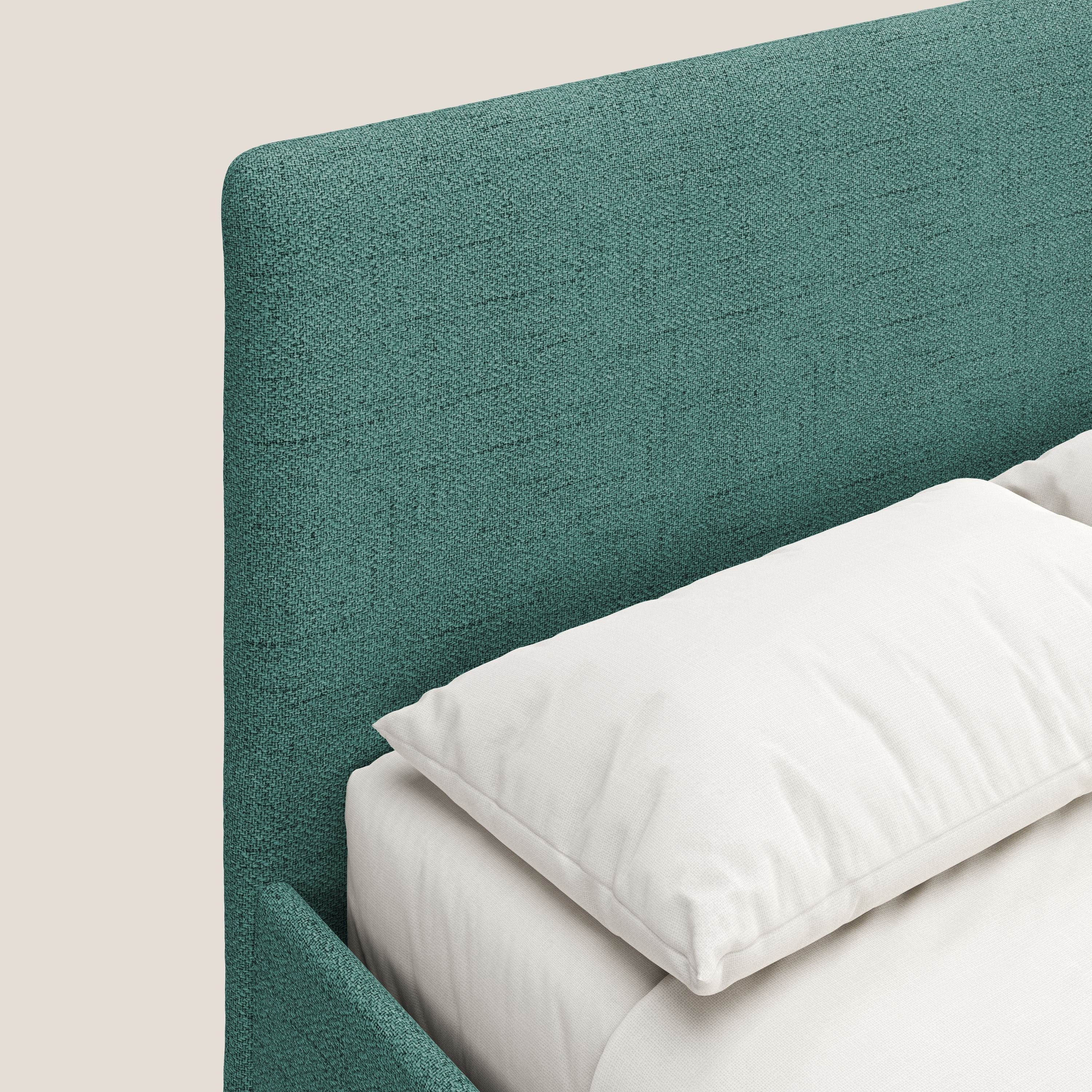 Serena letto contenitore salvaspazio scandinavo in tessuto fiammato impermeabile T03 verde acqua - divani.store