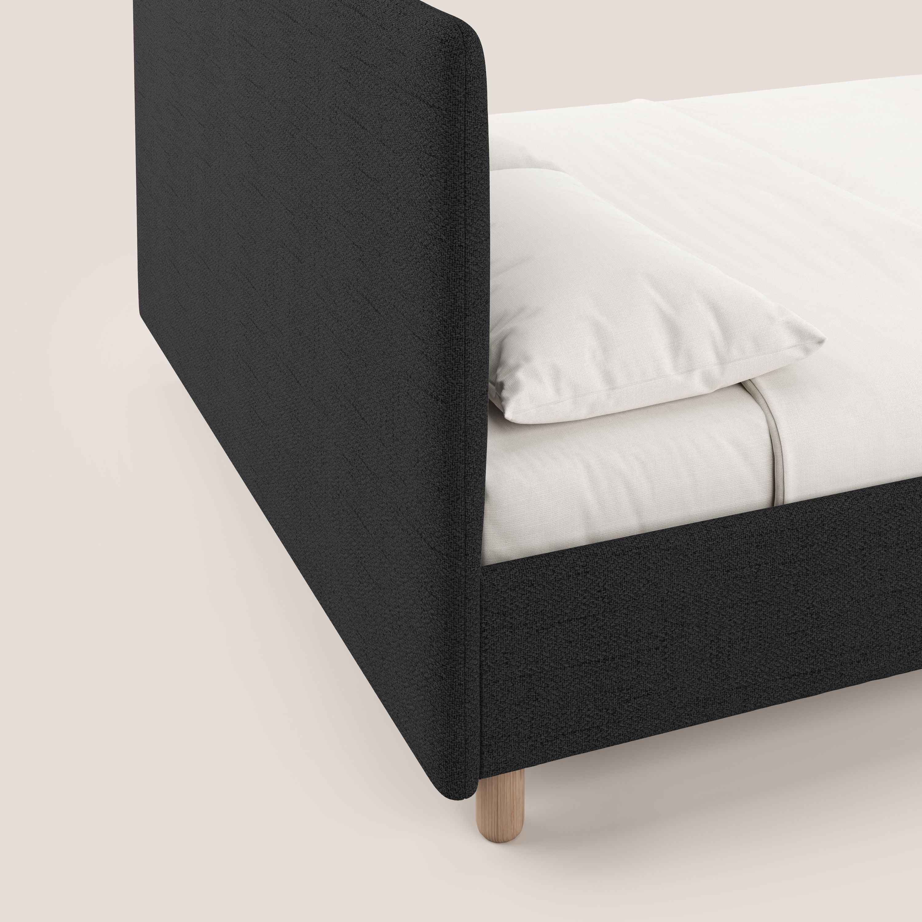 Serena letto contenitore salvaspazio scandinavo in tessuto fiammato impermeabile T03 antracite - divani.store
