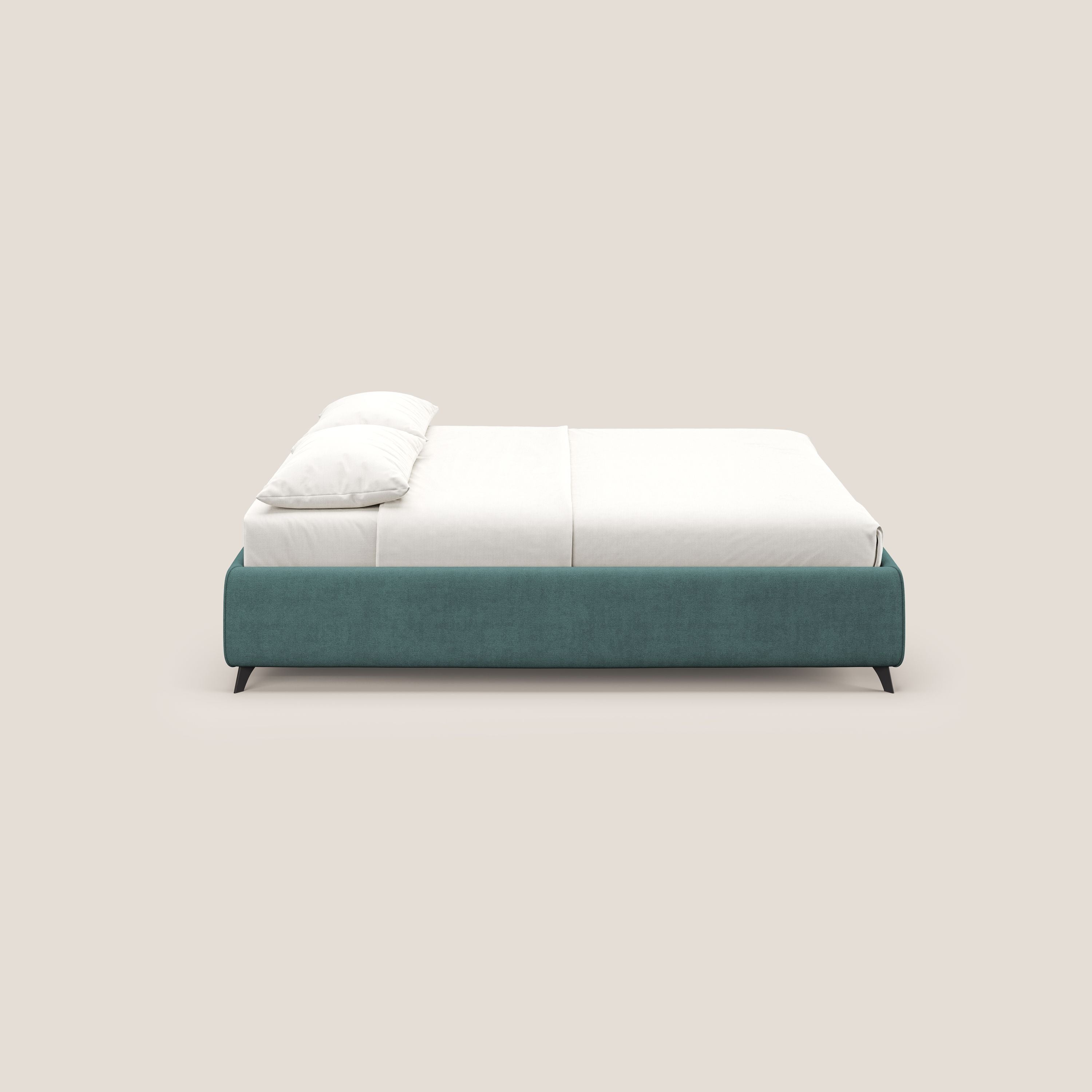 Sara sommier con giroletto contenitore in tessuto impermeabile T02 petrolio - divani.store