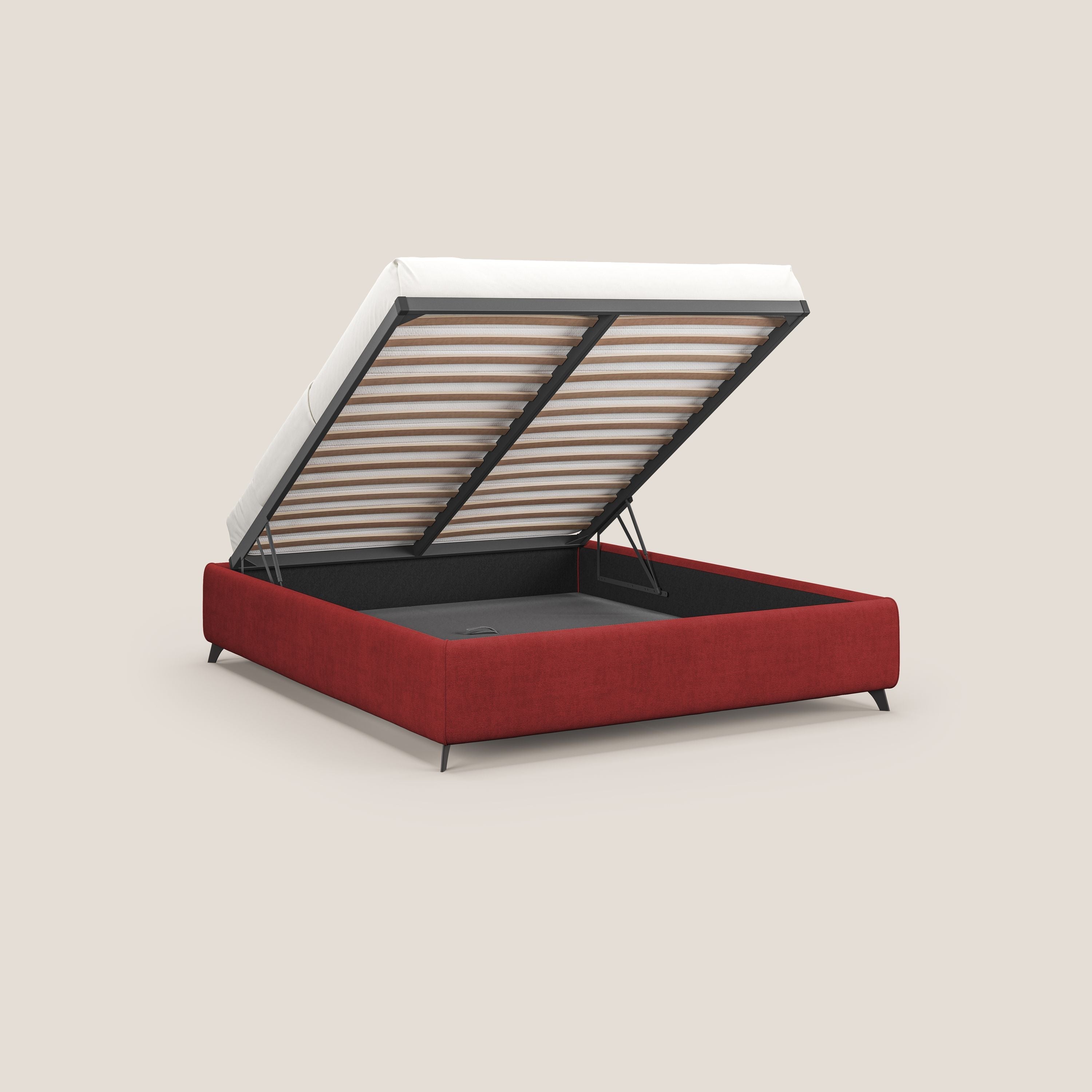 Sara sommier con giroletto contenitore in tessuto impermeabile T02 rosso - divani.store