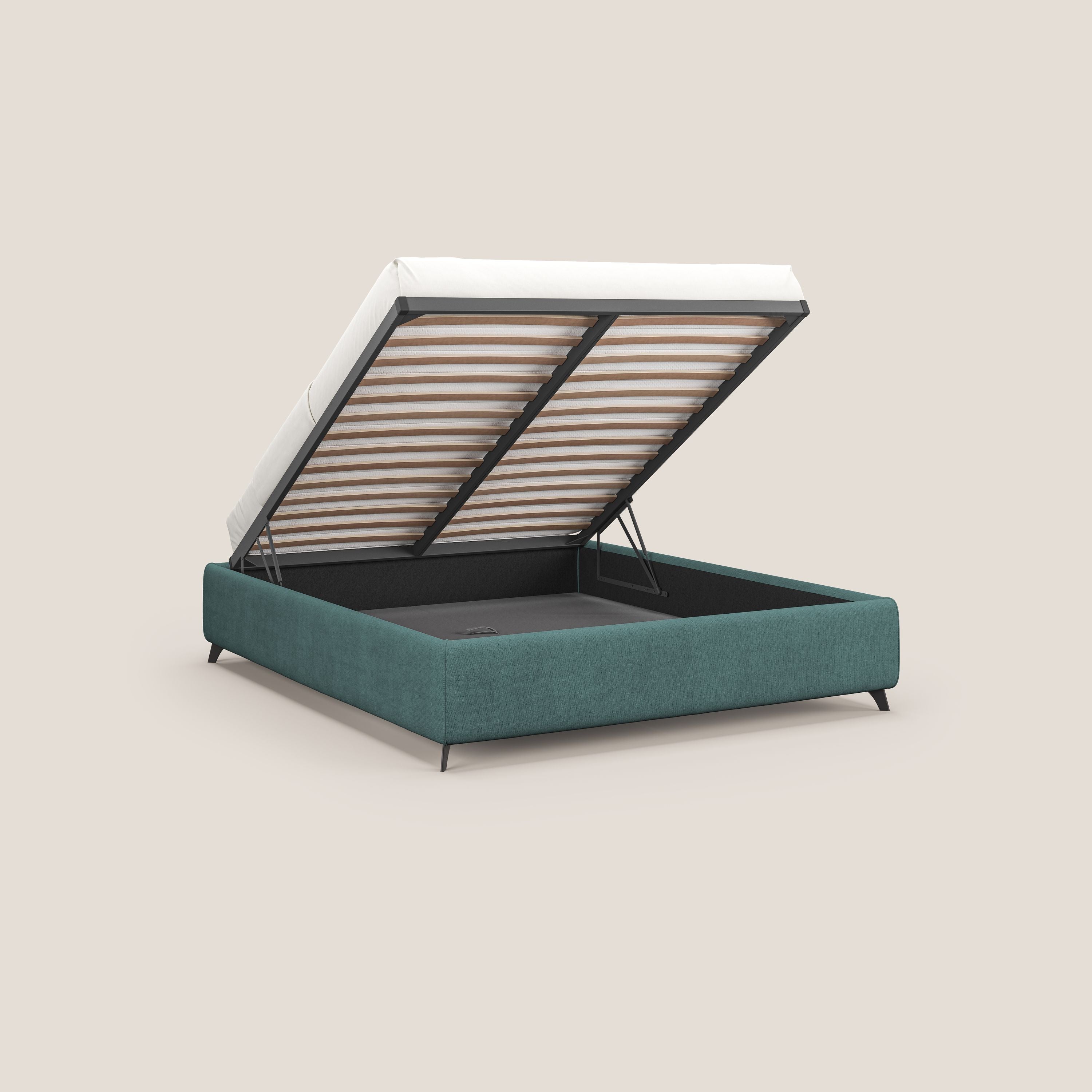 Sara sommier con giroletto contenitore in tessuto impermeabile T02 petrolio - divani.store