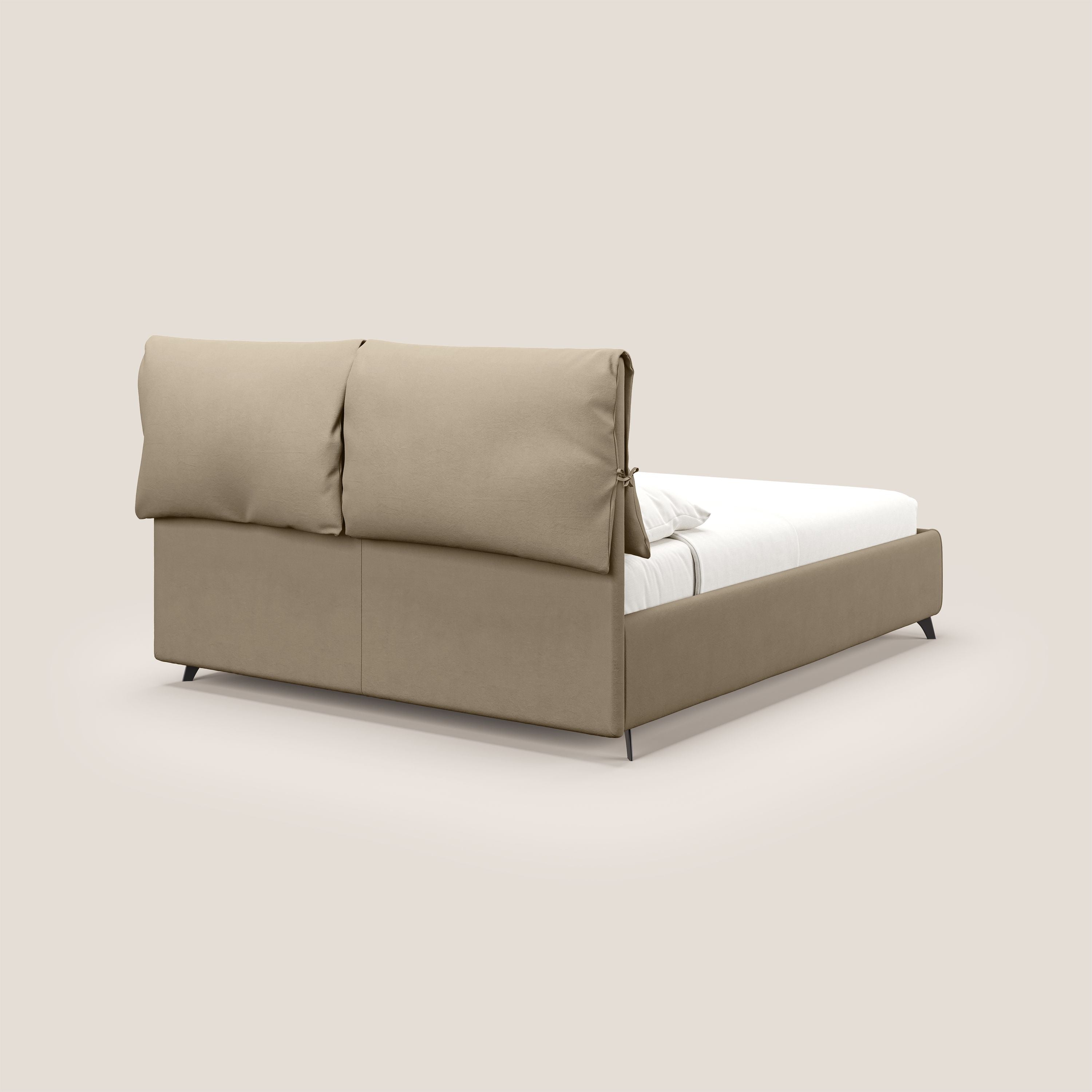 Susan letto imbottito contenitore completamente sfoderabile in microfibra smacchiabile T11 tortora - divani.store