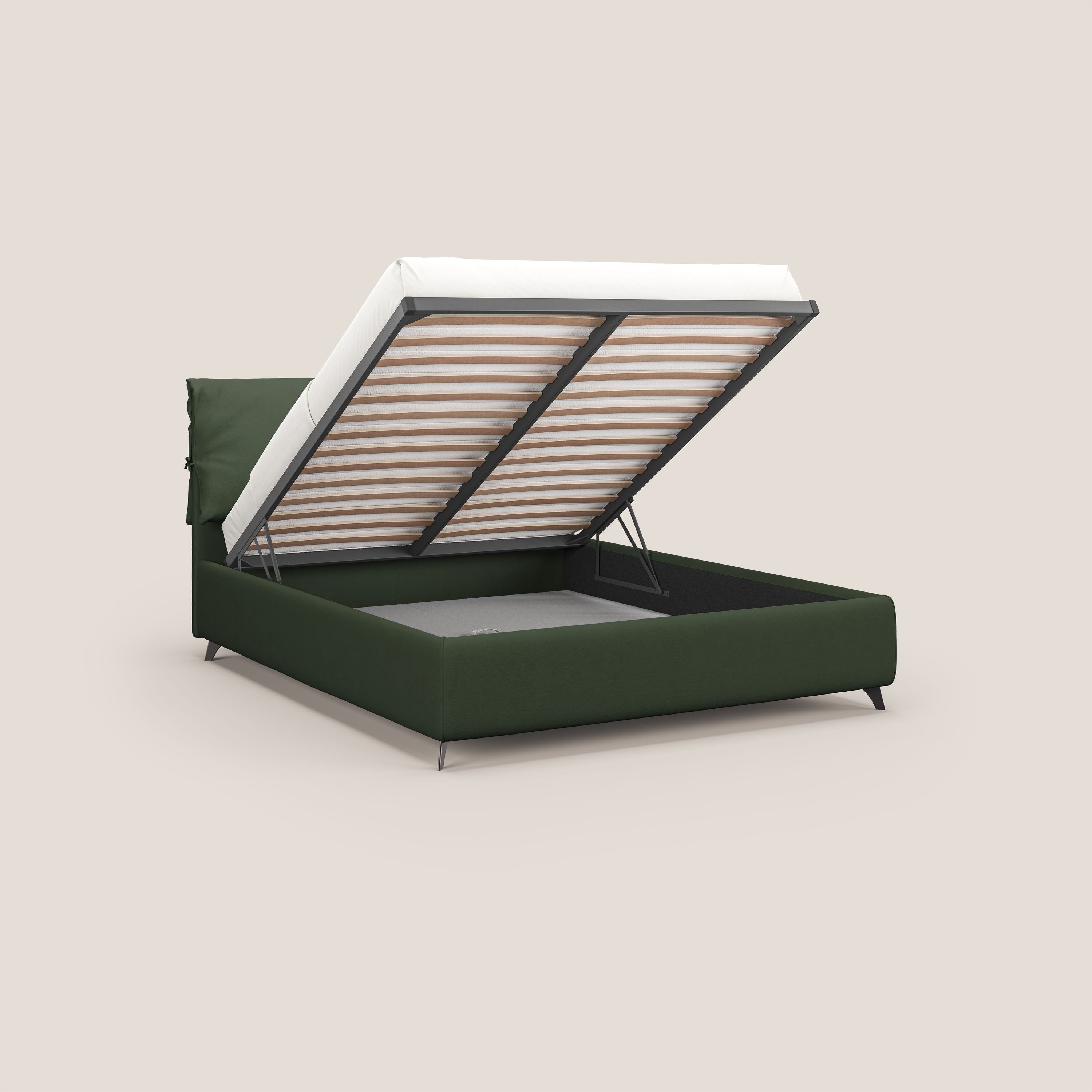 Susan letto imbottito contenitore completamente sfoderabile in microfibra smacchiabile T11 verde - divani.store
