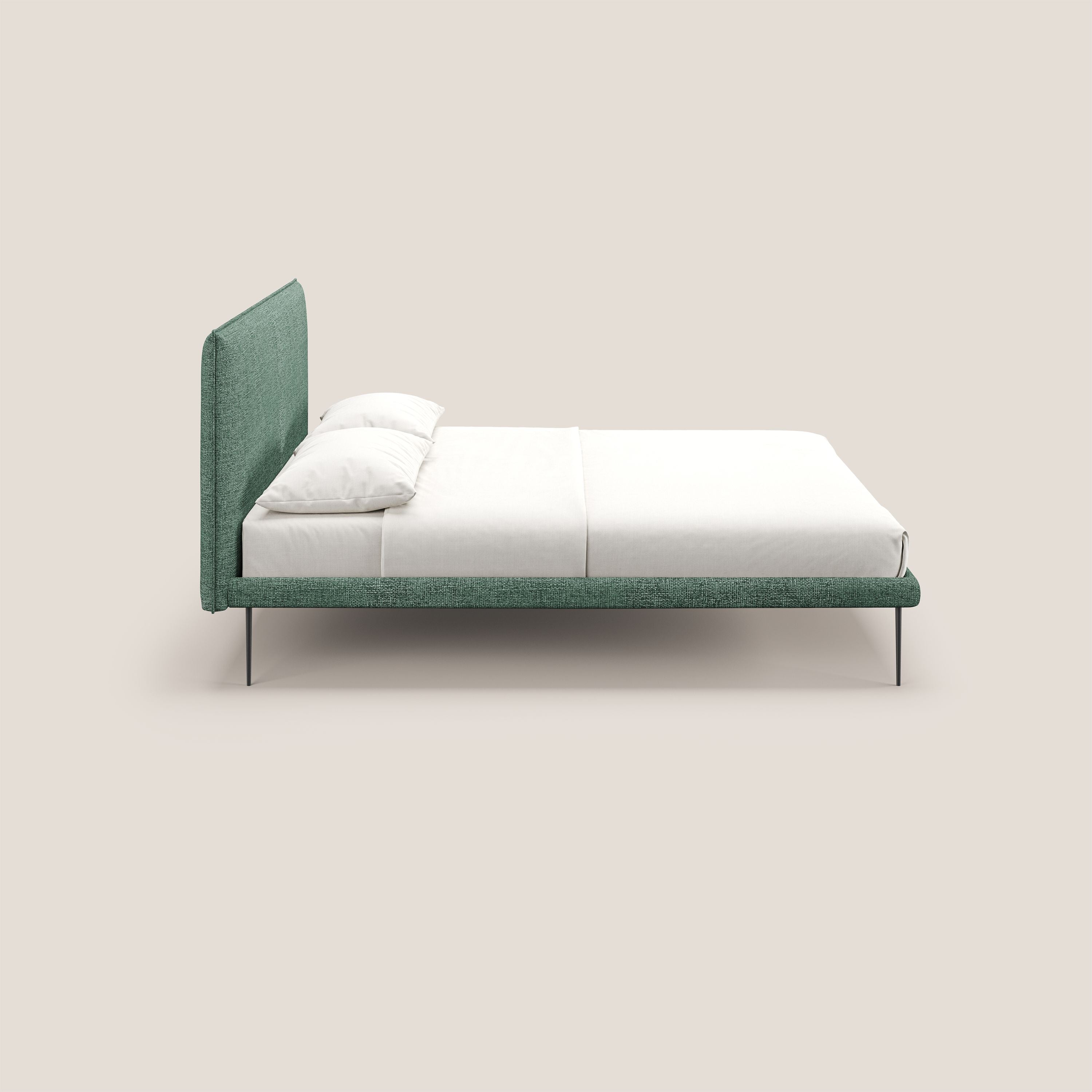 Theo letto imbottito moderno sfoderabile con piedi alti in metallo in tessuto impermeabile T10 salvia - divani.store