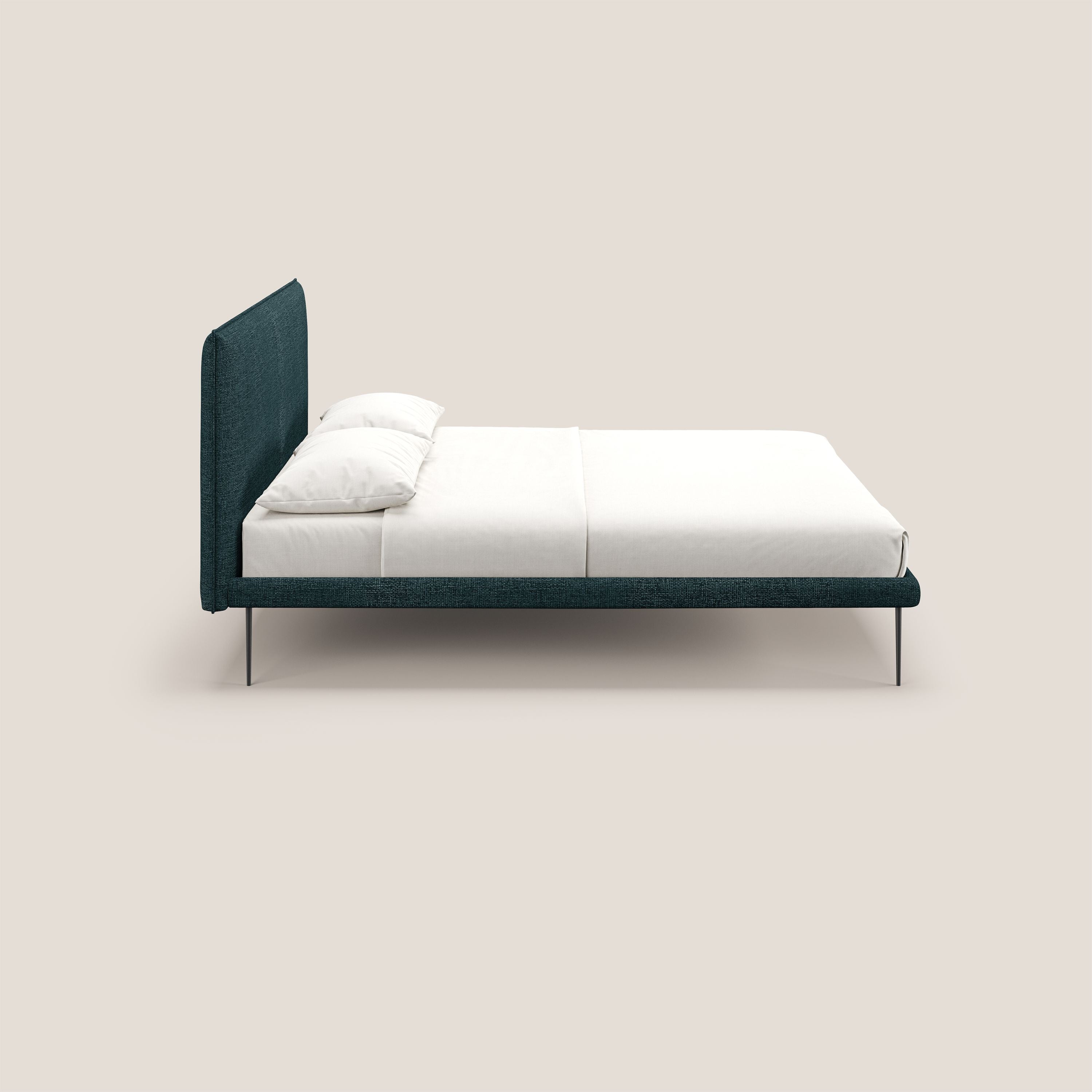 Theo letto imbottito moderno sfoderabile con piedi alti in metallo in tessuto impermeabile T10 petrolio - divani.store