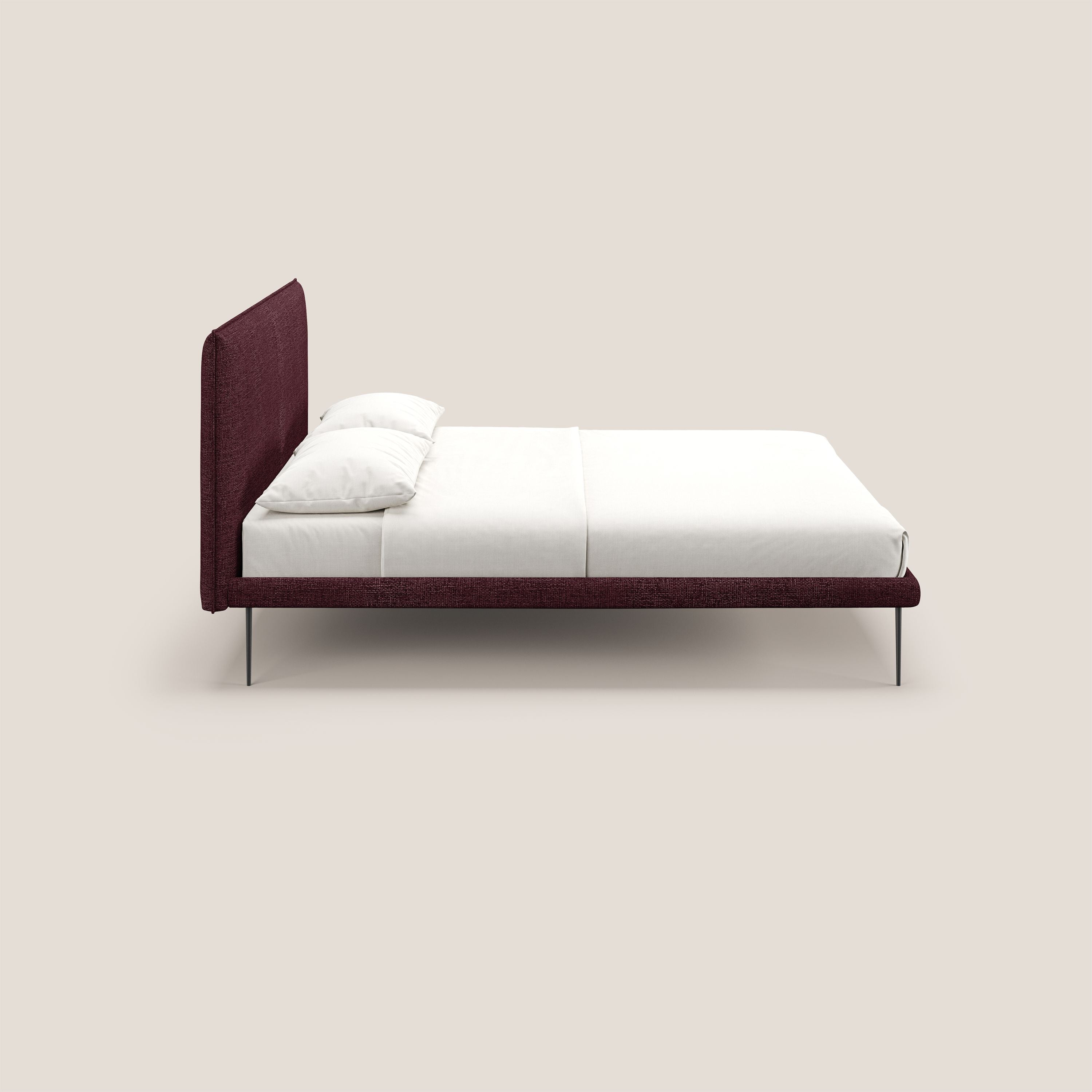 Theo letto imbottito moderno sfoderabile con piedi alti in metallo in tessuto impermeabile T10 bordeaux - divani.store