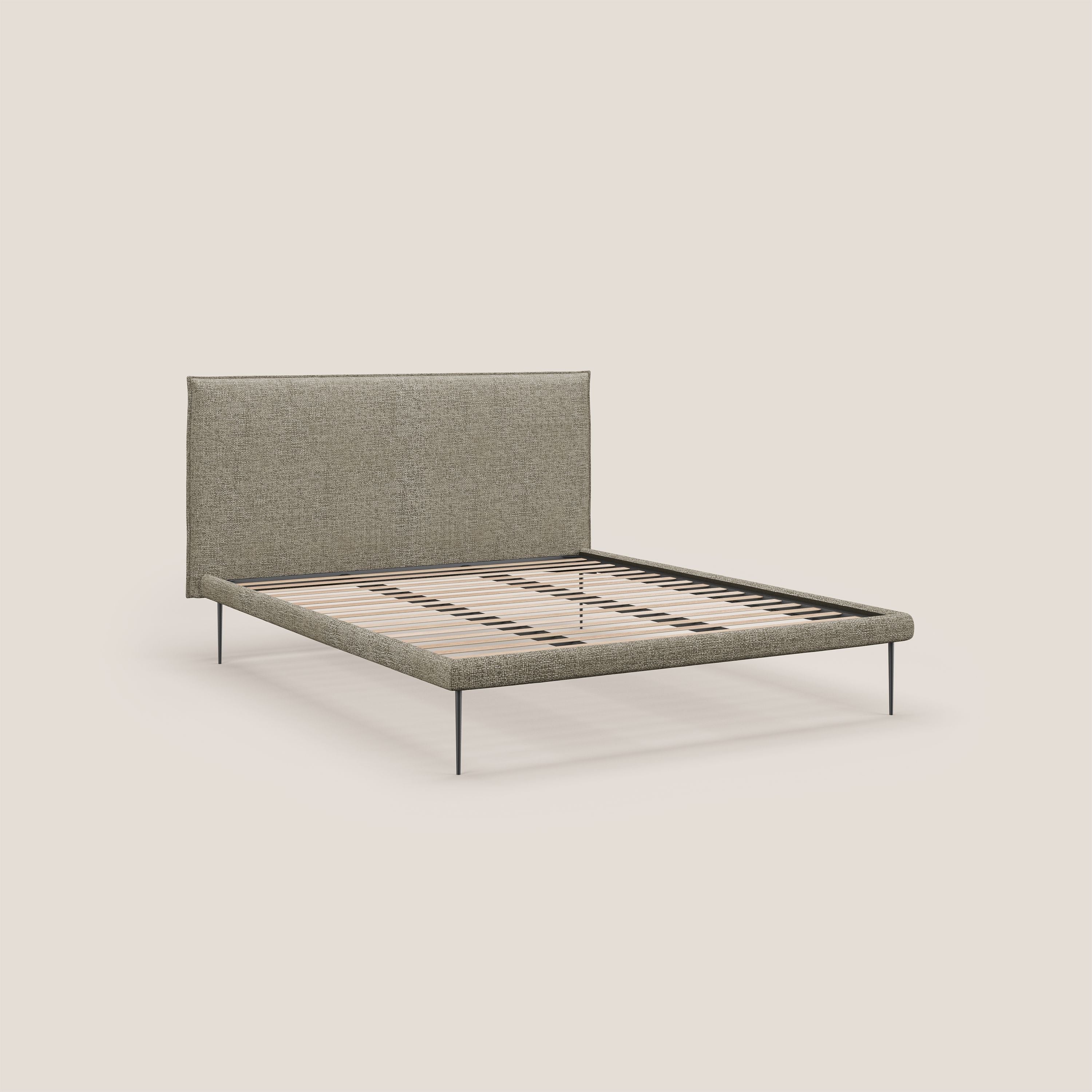 Theo letto imbottito moderno sfoderabile con piedi alti in metallo in tessuto impermeabile T10 tortora - divani.store