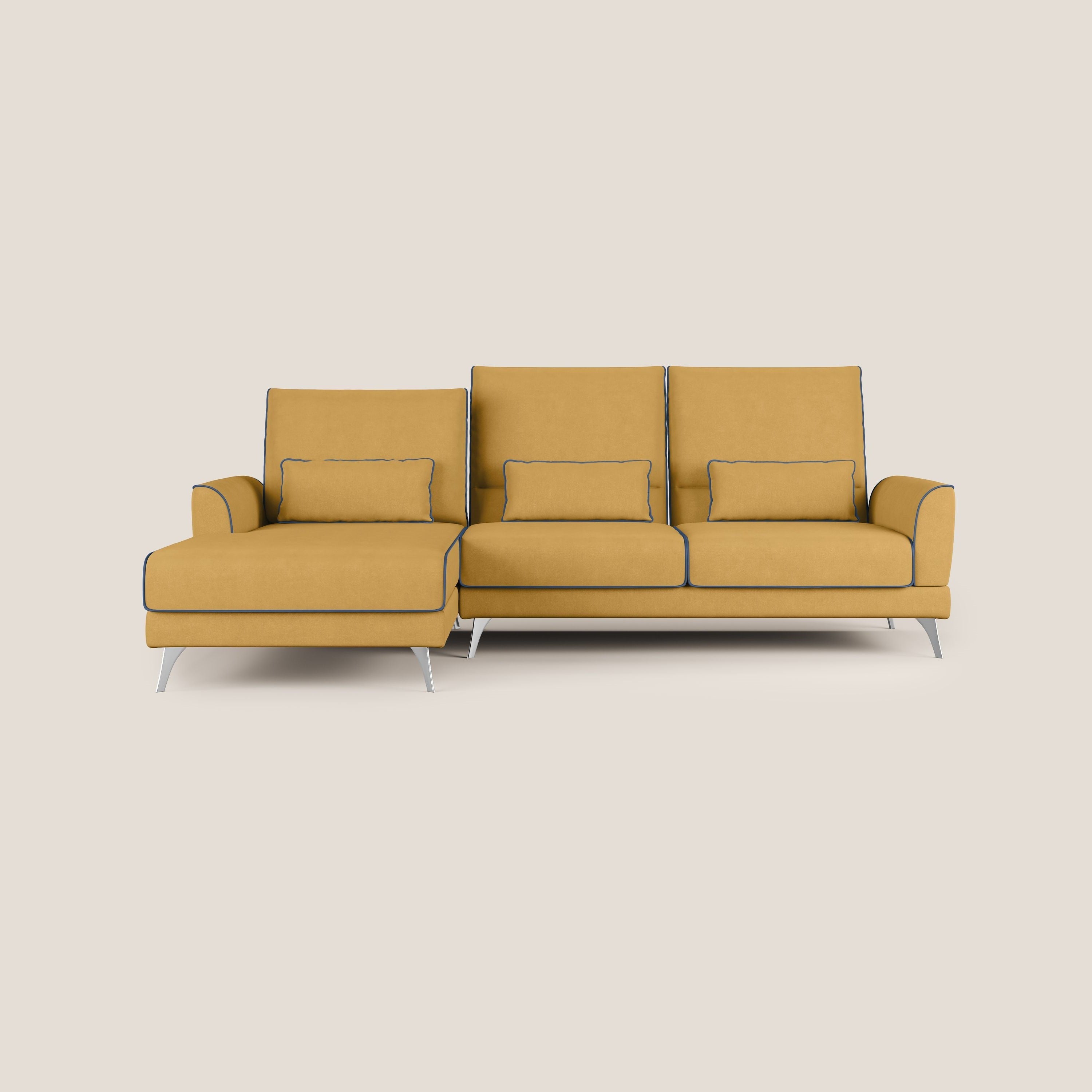 Tommy Divano angolare bicolore con relax e schienali traslanti in microfibra smacchiabile T11 giallo - blu - divani.store