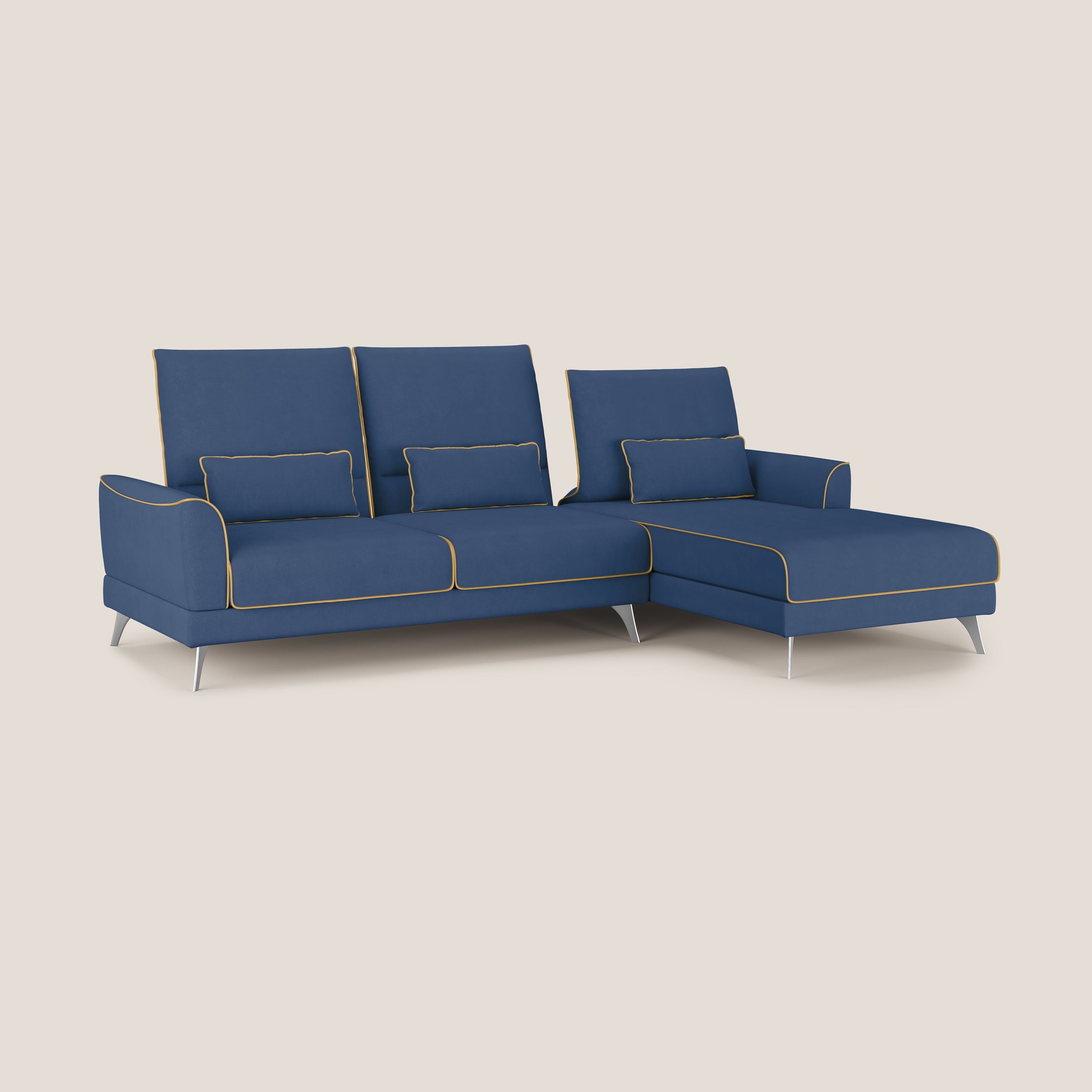 Tommy Divano angolare bicolore con relax e schienali traslanti in microfibra smacchiabile T11 blu - giallo - divani.store
