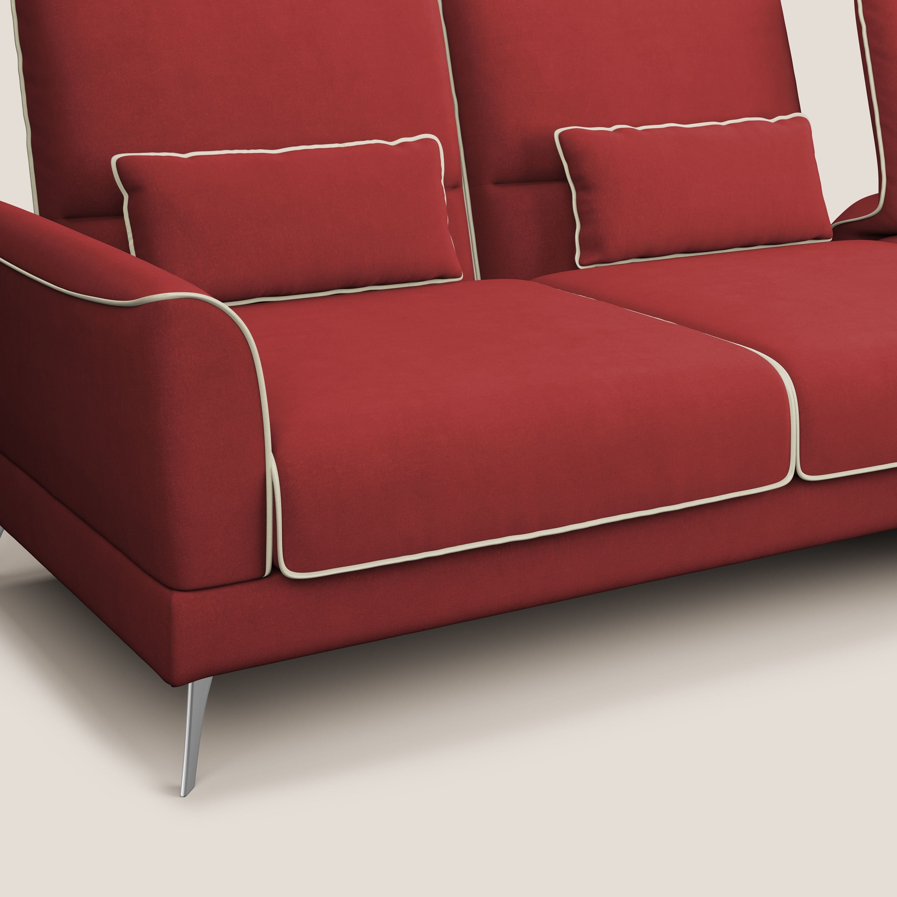 Tommy Divano angolare bicolore con relax e schienali traslanti in microfibra smacchiabile T11 rosso - panna - divani.store