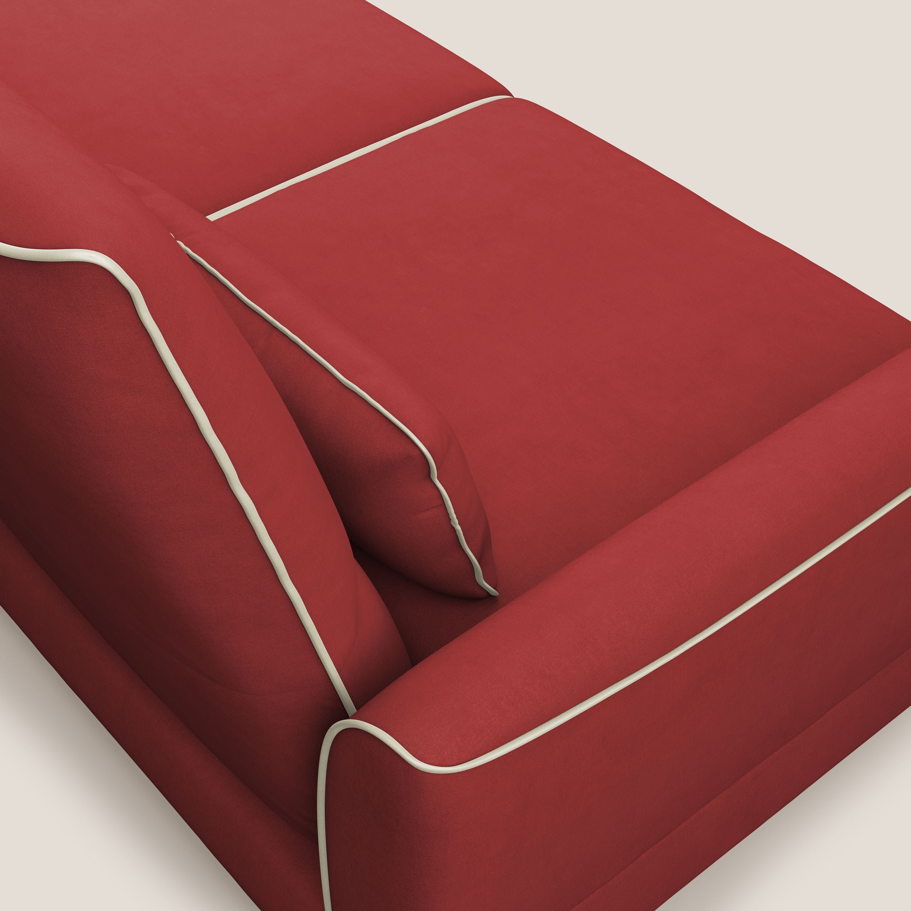 Tommy Divano angolare bicolore con relax e schienali traslanti in microfibra smacchiabile T11 rosso - panna - divani.store