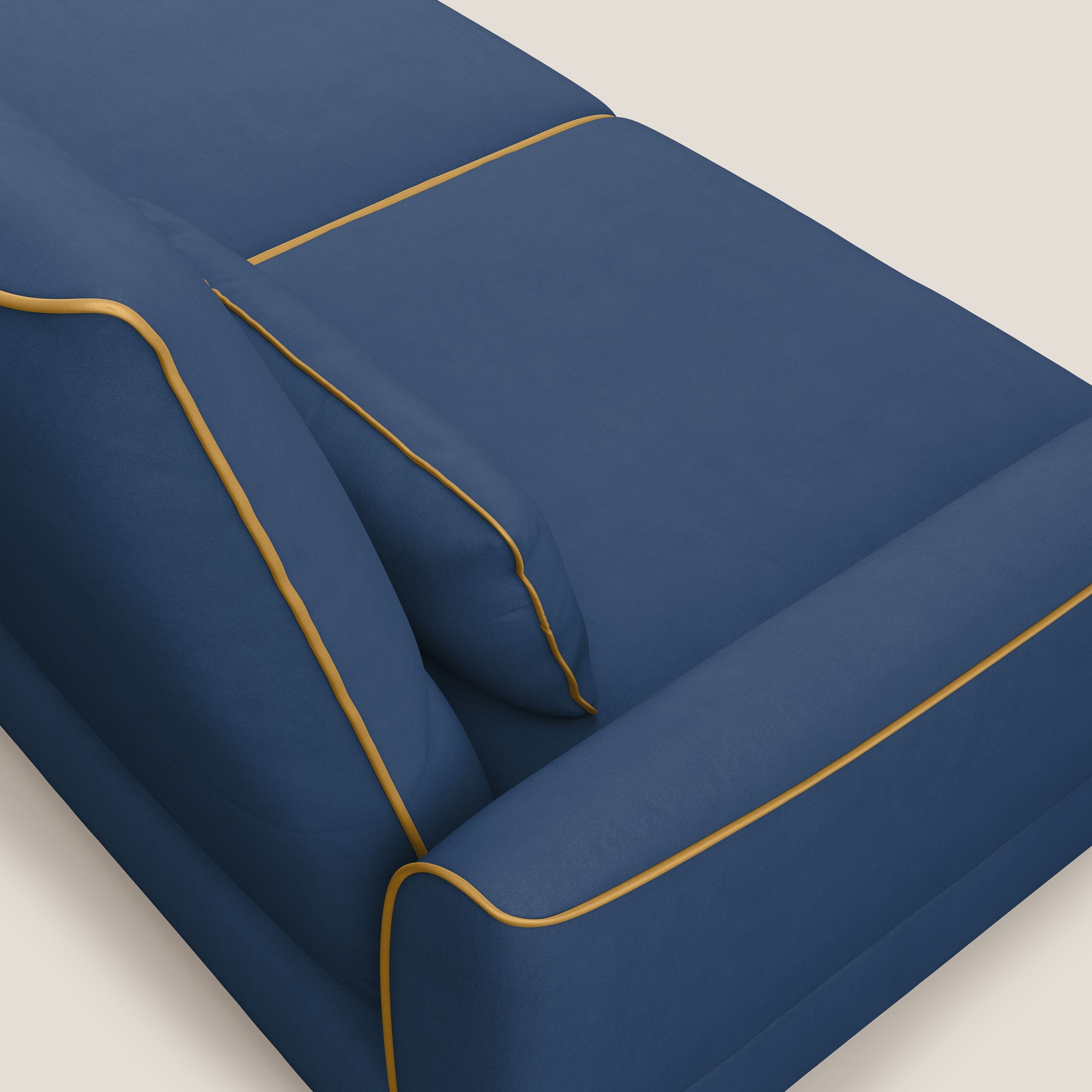 Tommy Divano angolare bicolore con relax e schienali traslanti in microfibra smacchiabile T11 blu - giallo - divani.store
