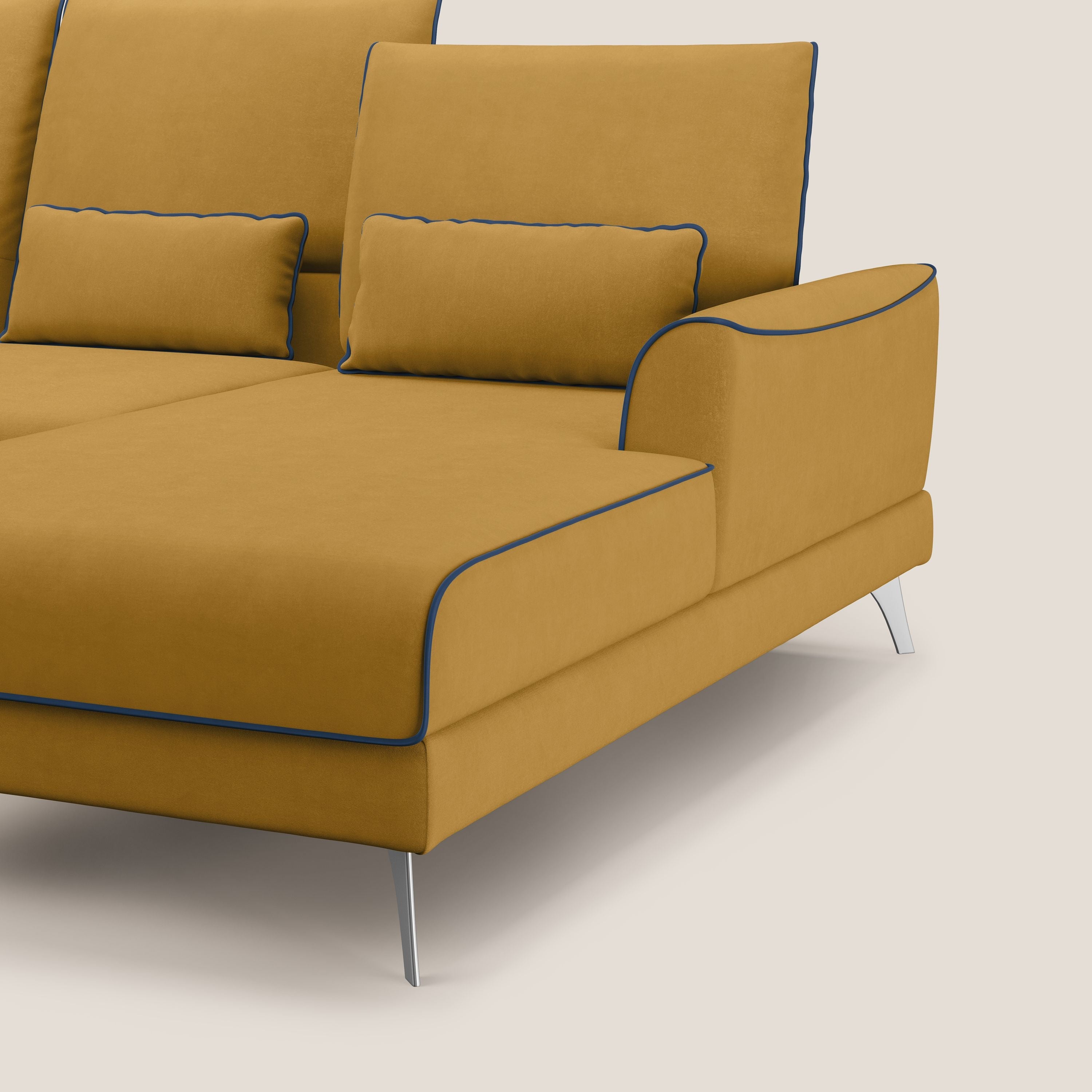 Tommy Divano angolare bicolore con relax e schienali traslanti in microfibra smacchiabile T11 giallo - blu - divani.store