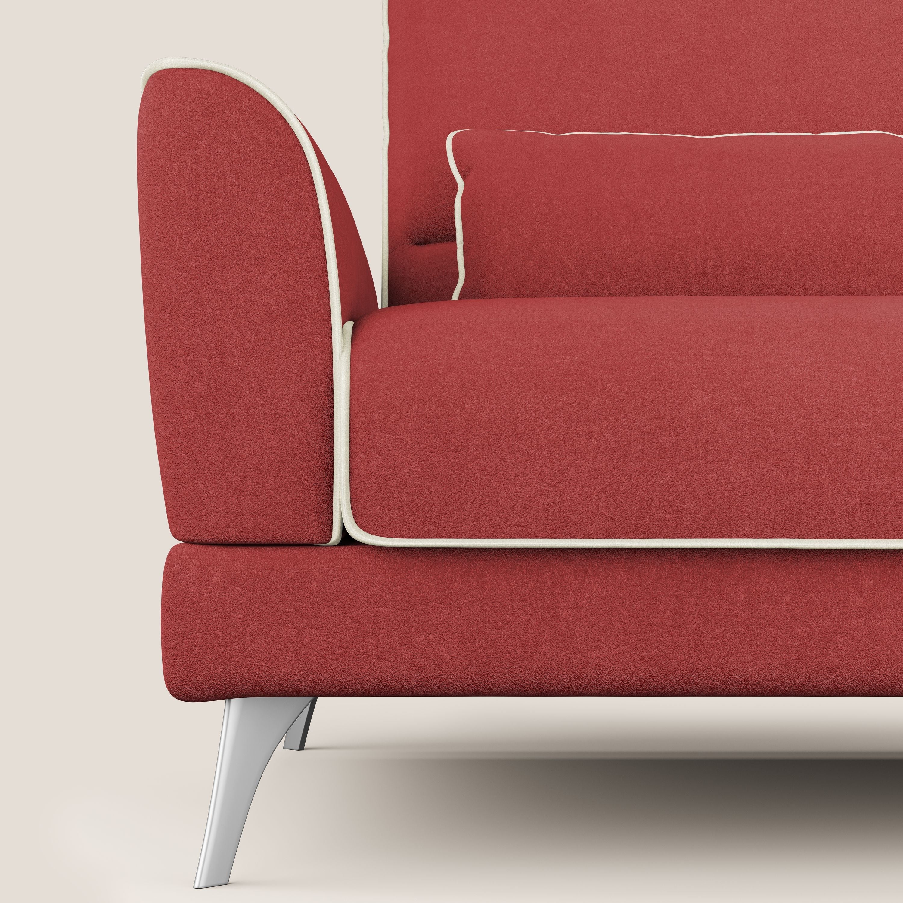 Tommy Divano angolare bicolore con relax e schienali traslanti in microfibra smacchiabile T11 rosso - panna - divani.store