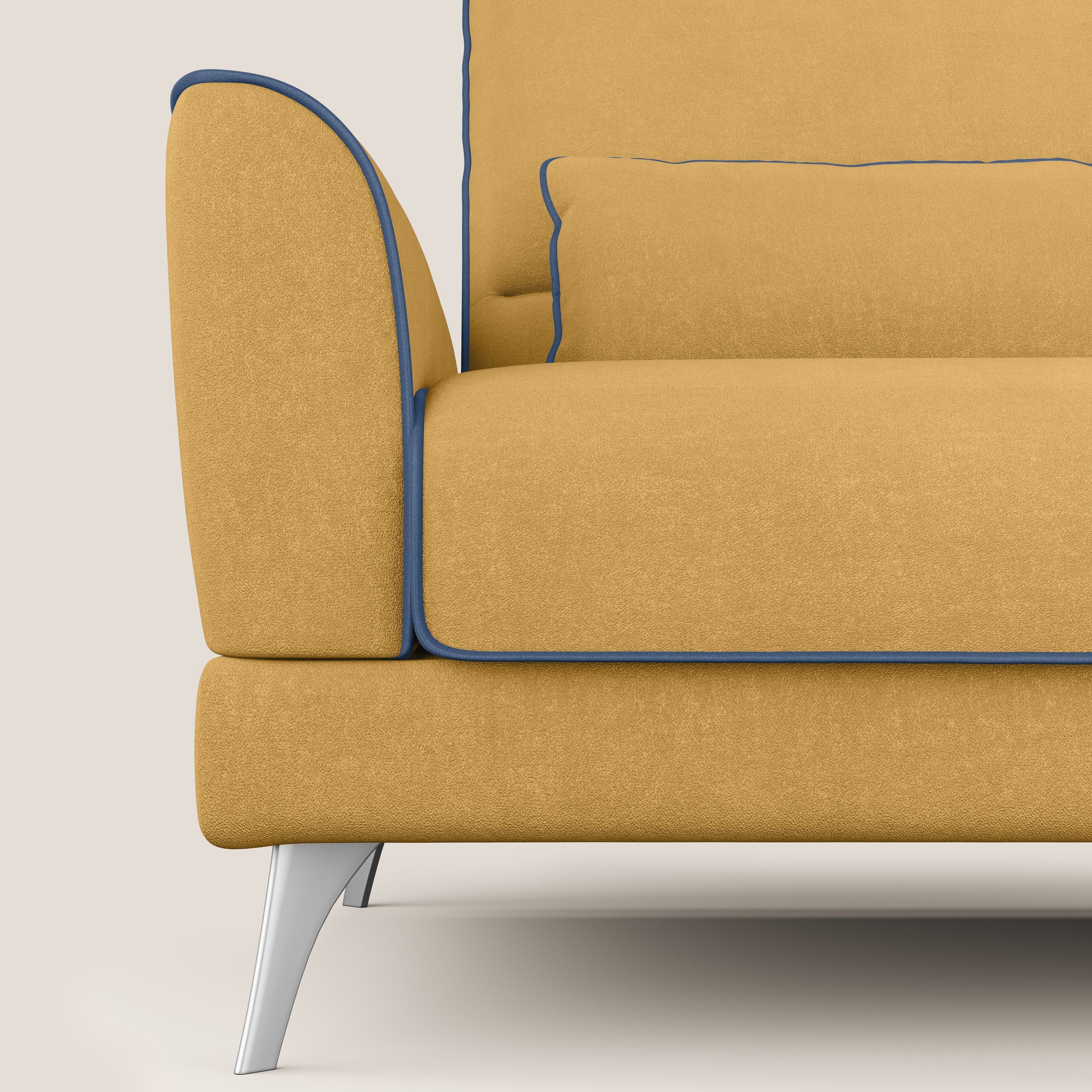 Tommy Divano angolare bicolore con relax e schienali traslanti in microfibra smacchiabile T11 giallo - blu - divani.store
