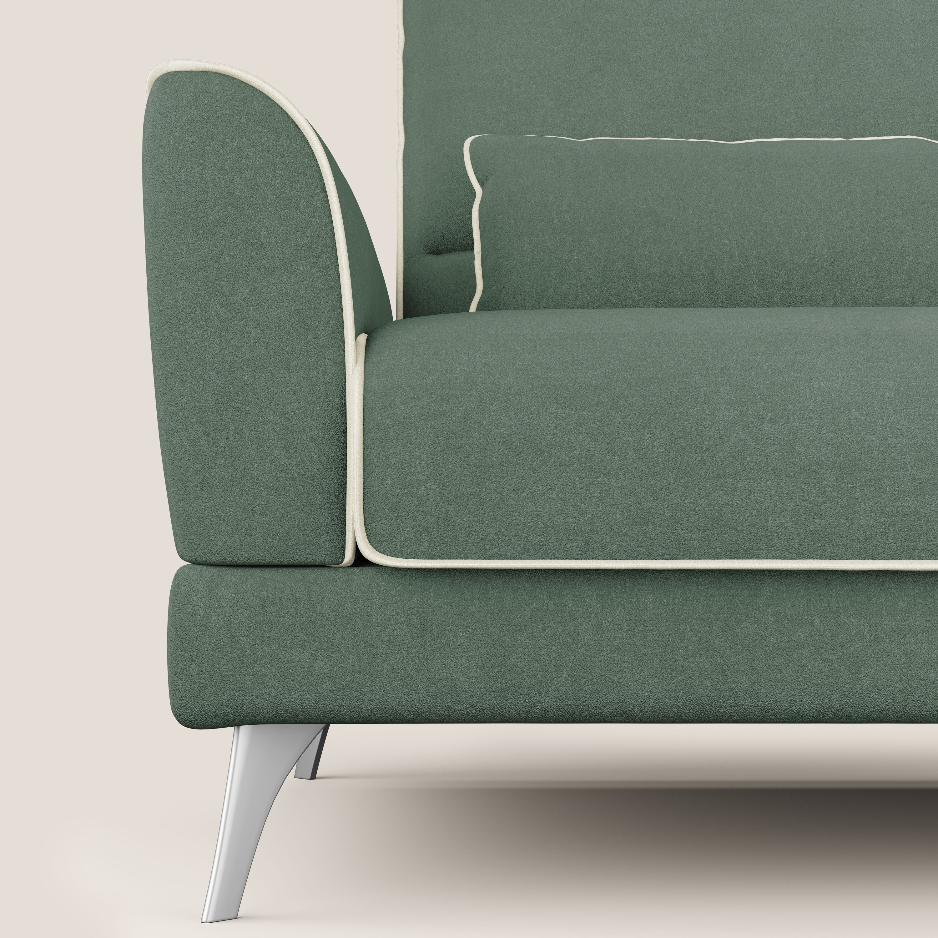 Tommy Divano angolare bicolore con relax e schienali traslanti in microfibra smacchiabile T11 verde - panna - divani.store