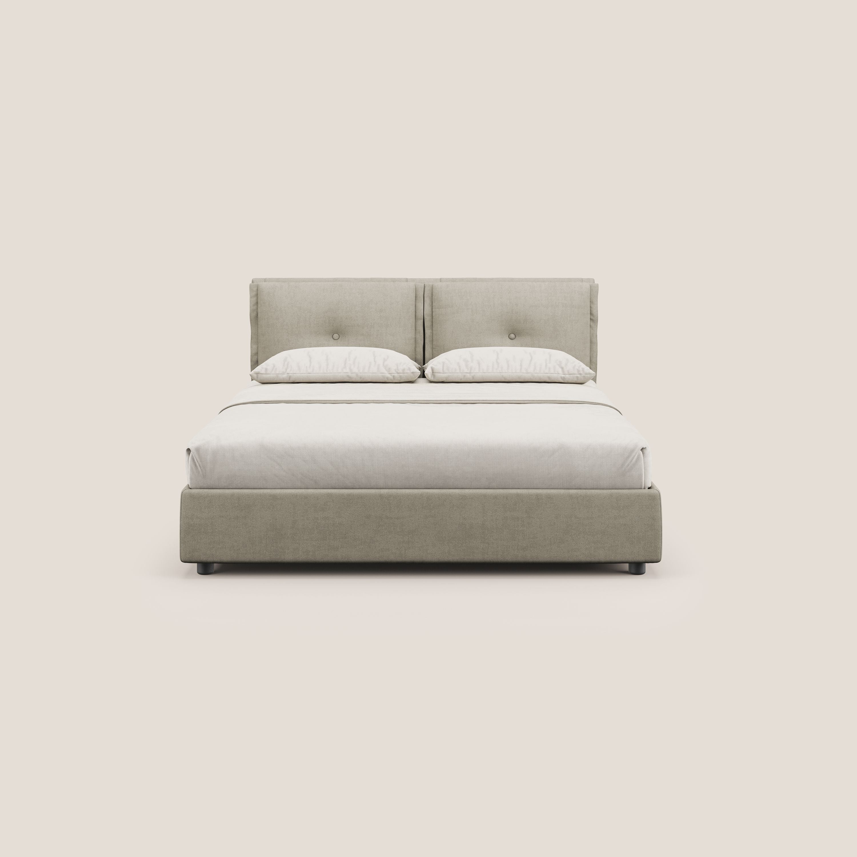 Travis letto contenitore con cuscini mobili trapuntati in tessuto impermeabile T02 panna - divani.store