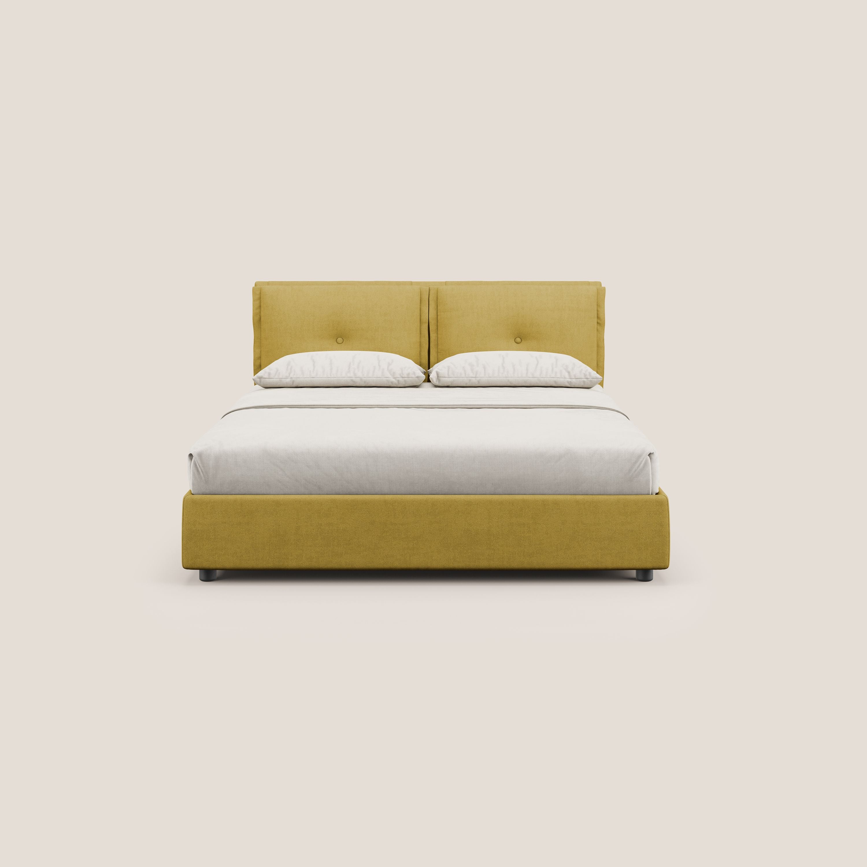 Travis letto contenitore con cuscini mobili trapuntati in tessuto impermeabile T02 giallo - divani.store