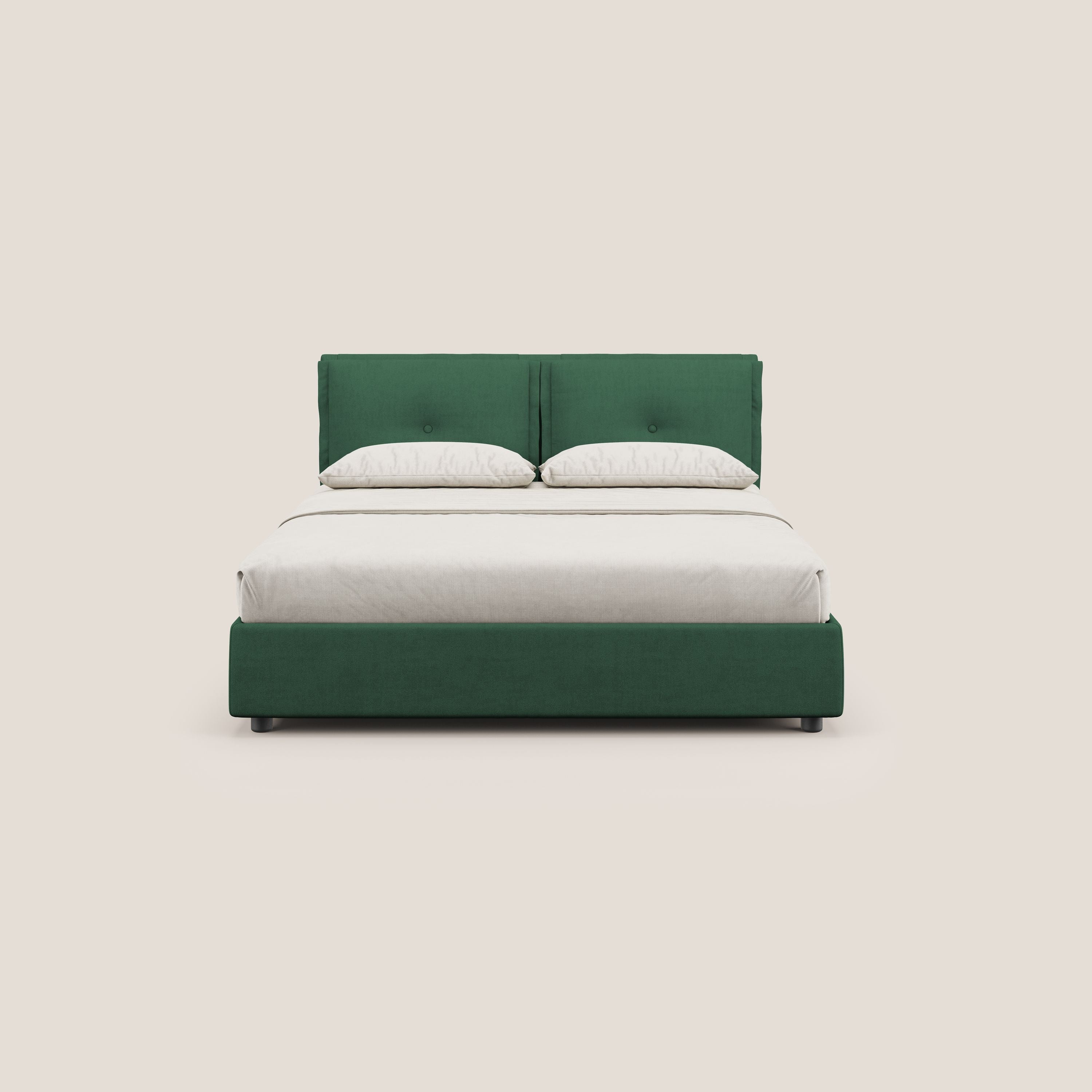 Travis letto contenitore con cuscini mobili trapuntati in tessuto impermeabile T02 verde - divani.store